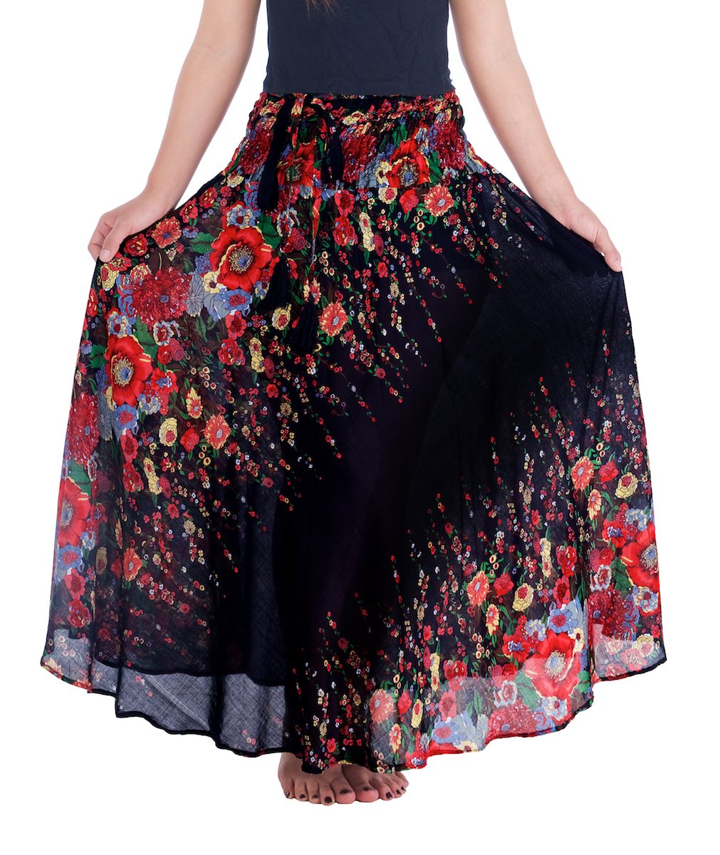 Lannaclothesdesign Women's Long Maxi Skirt - Bohemian Gypsy Hippie Style Boho Skirt for Summer, Beach, Music Festivals & Casual Wear