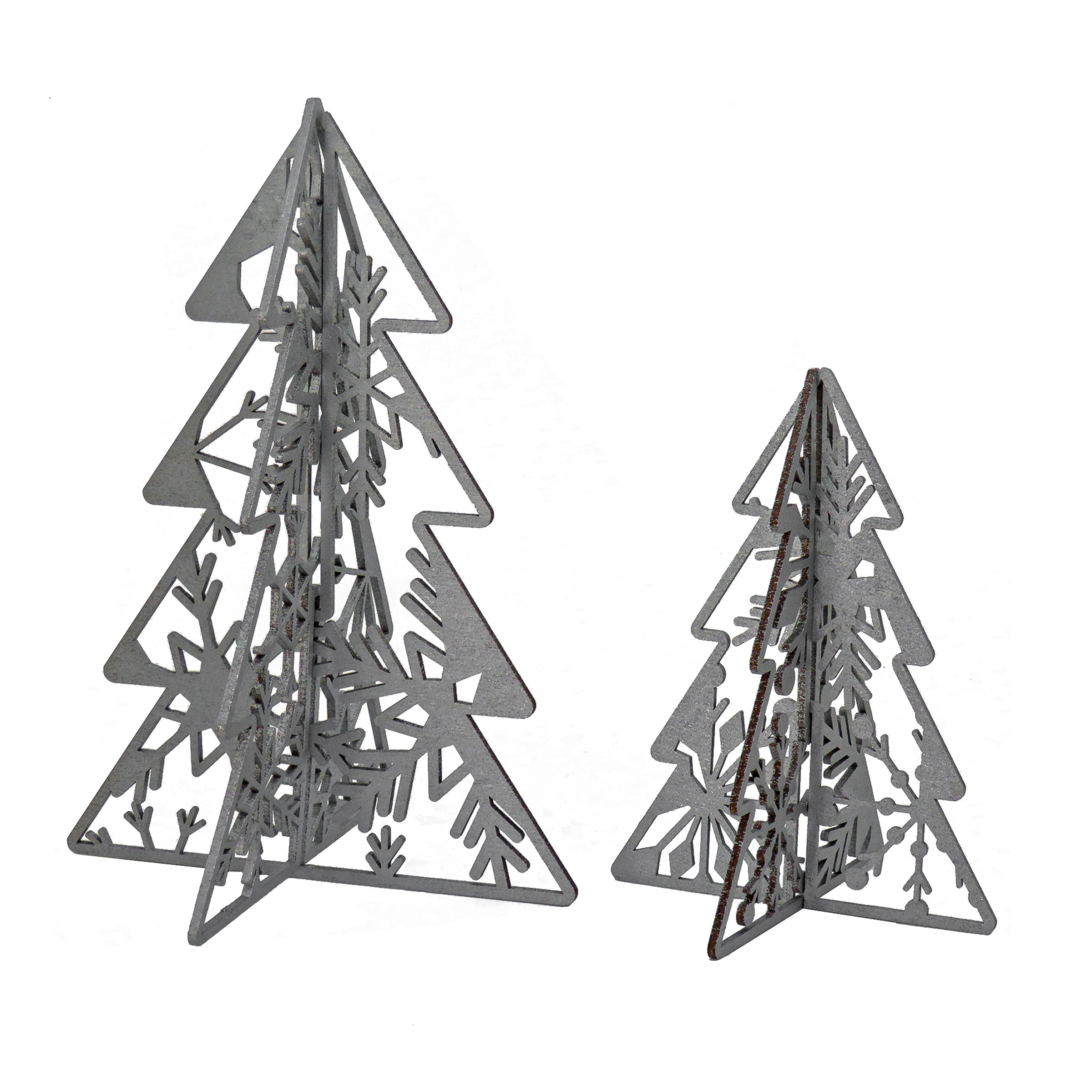 10-inch & 7-inch Silver Christmas Tree Table Decorations - Lightweight Wooden Holiday Centerpiece Set of 2 - Perfect for Christmas Table Decor, Mantel Display & Winter Home Decor