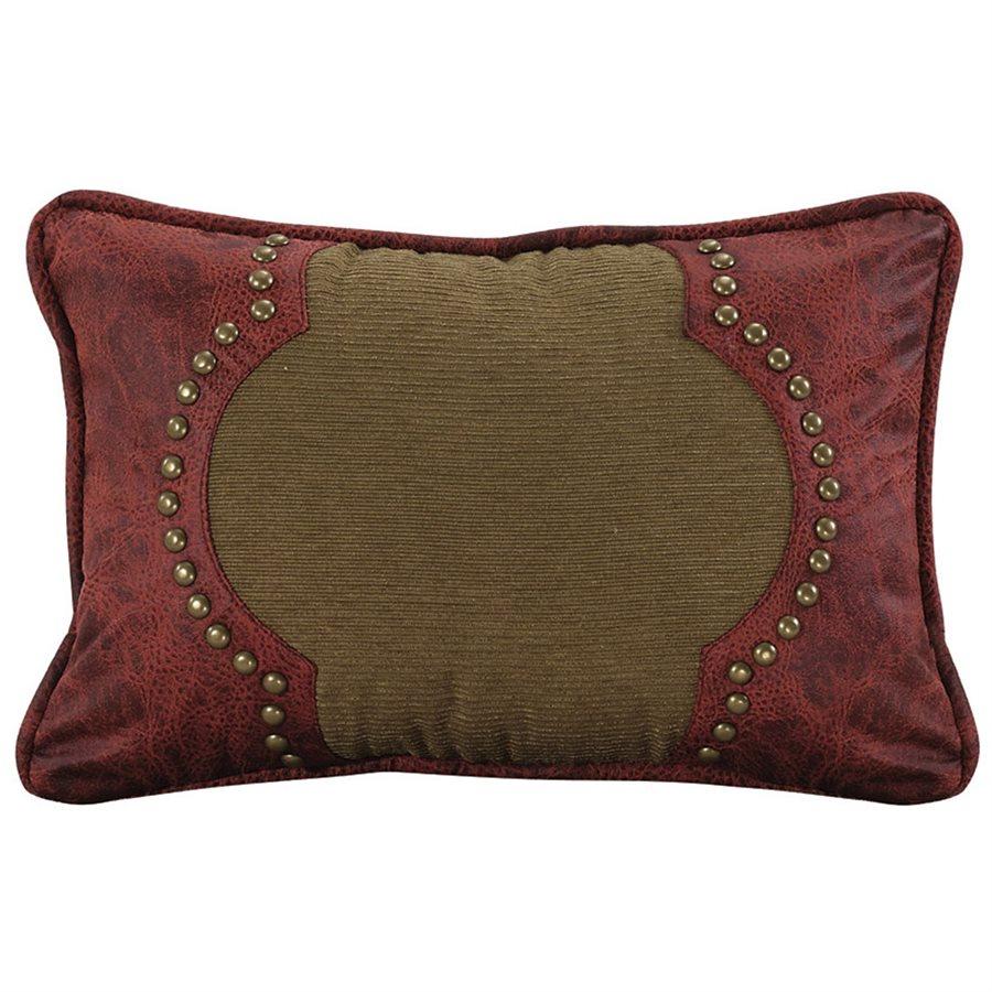 Premium San Angelo Red Contour Lumbar Pillow - Genuine Studded Leather Support for Office Chairs, Sofas & Car Seats - Ergonomic Back Pain Relief & Home Decor