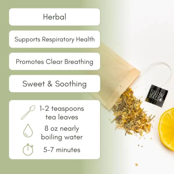 Organic Lung Health Loose Leaf Tea - 2oz Bag (Approx. 30 Servings) | Herbal Respiratory Support | Full Leaf Tea Co. | Perfect for Cold Season & Daily Wellness