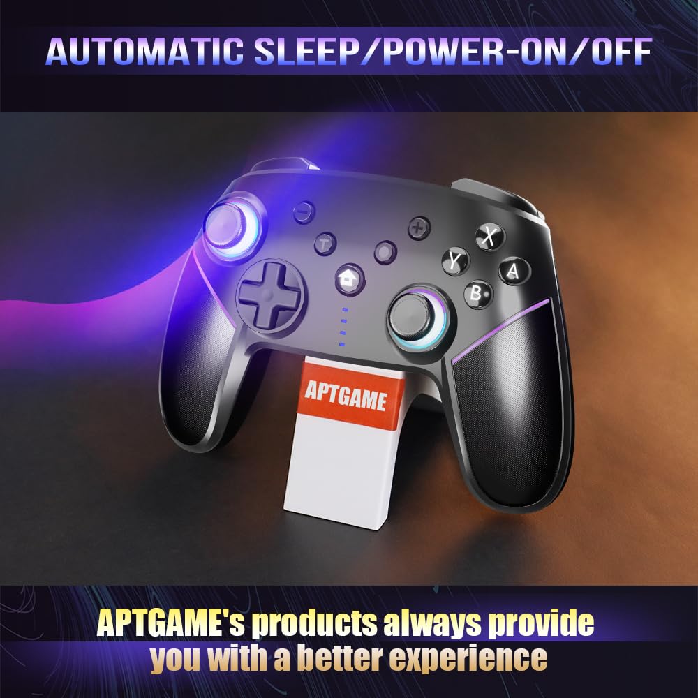 APTGAME Wireless Pro Controller for Nintendo Switch/Switch Lite/Switch OLED - Dual Vibration, RGB Lights, Wake-up Function & Adjustable Turbo - Perfect for Gaming at Home or On-the-Go