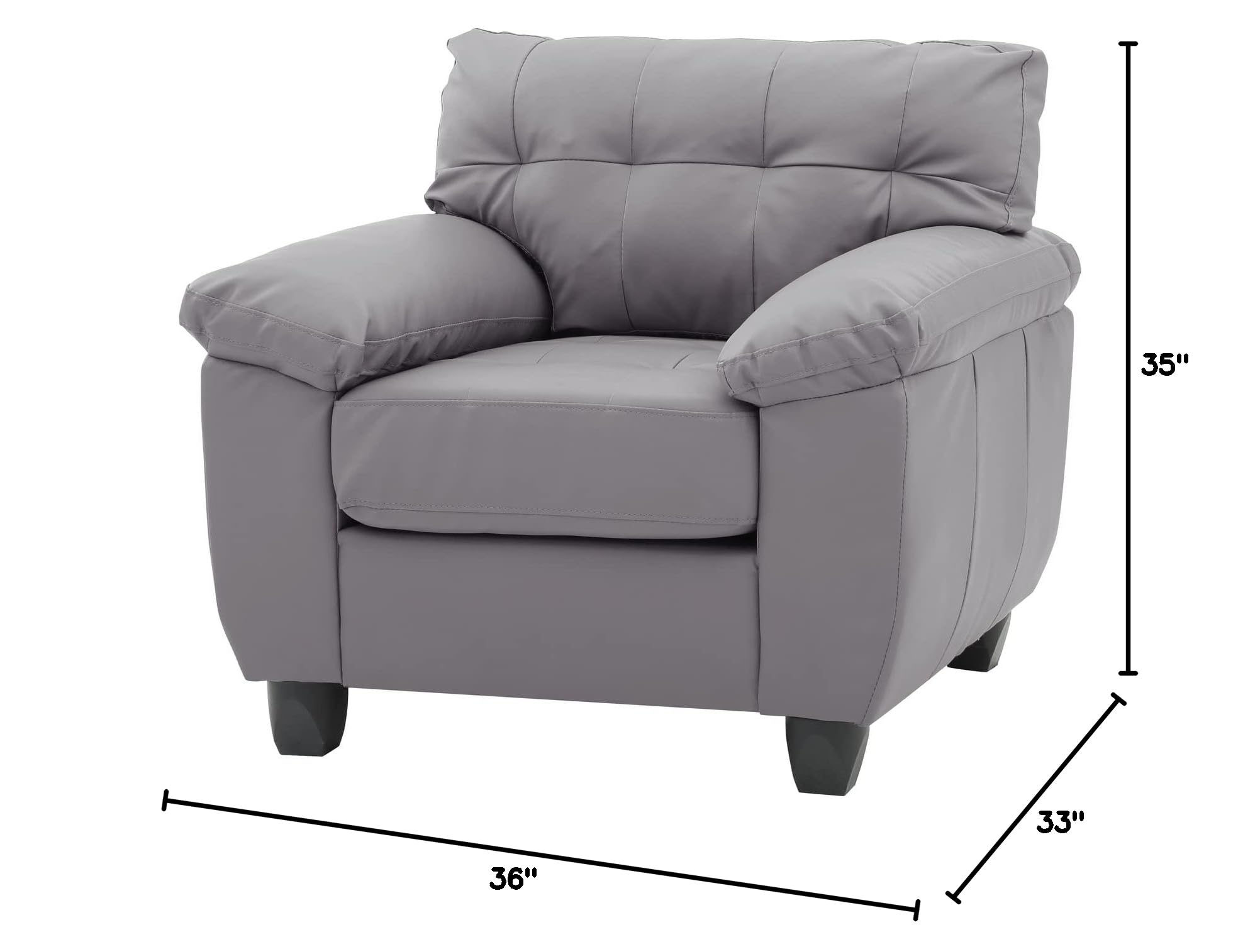 Premium Gray Faux Leather Accent Chair - Glory Furniture Gallant Modern Living Room Seating for Home Office, Lounge & Reading Nook