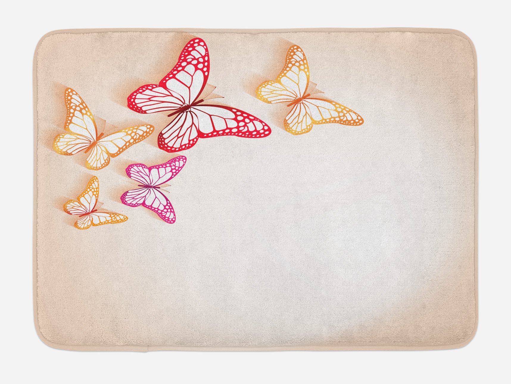 Ambesonne Butterfly Bath Mat - Non-Slip Plush Bathroom Rug with Nature-Themed Paper Cut Art, 30.2 x 20 Inches, Yellow Red Beige - Perfect for Bathroom Decor, Kids' Room & Spa Style Homes