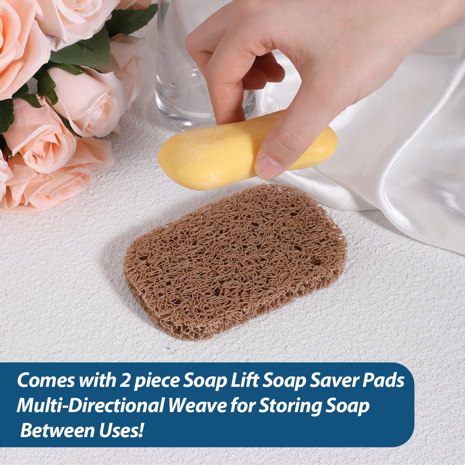 2 Pack Soap Saver Bags with Exfoliating Mesh & 2 Soap Lifting Pads - Reusable Bar Soap Pouches for Large Soap Bars & Leftover Bits - Perfect for Shower, Bath & Travel