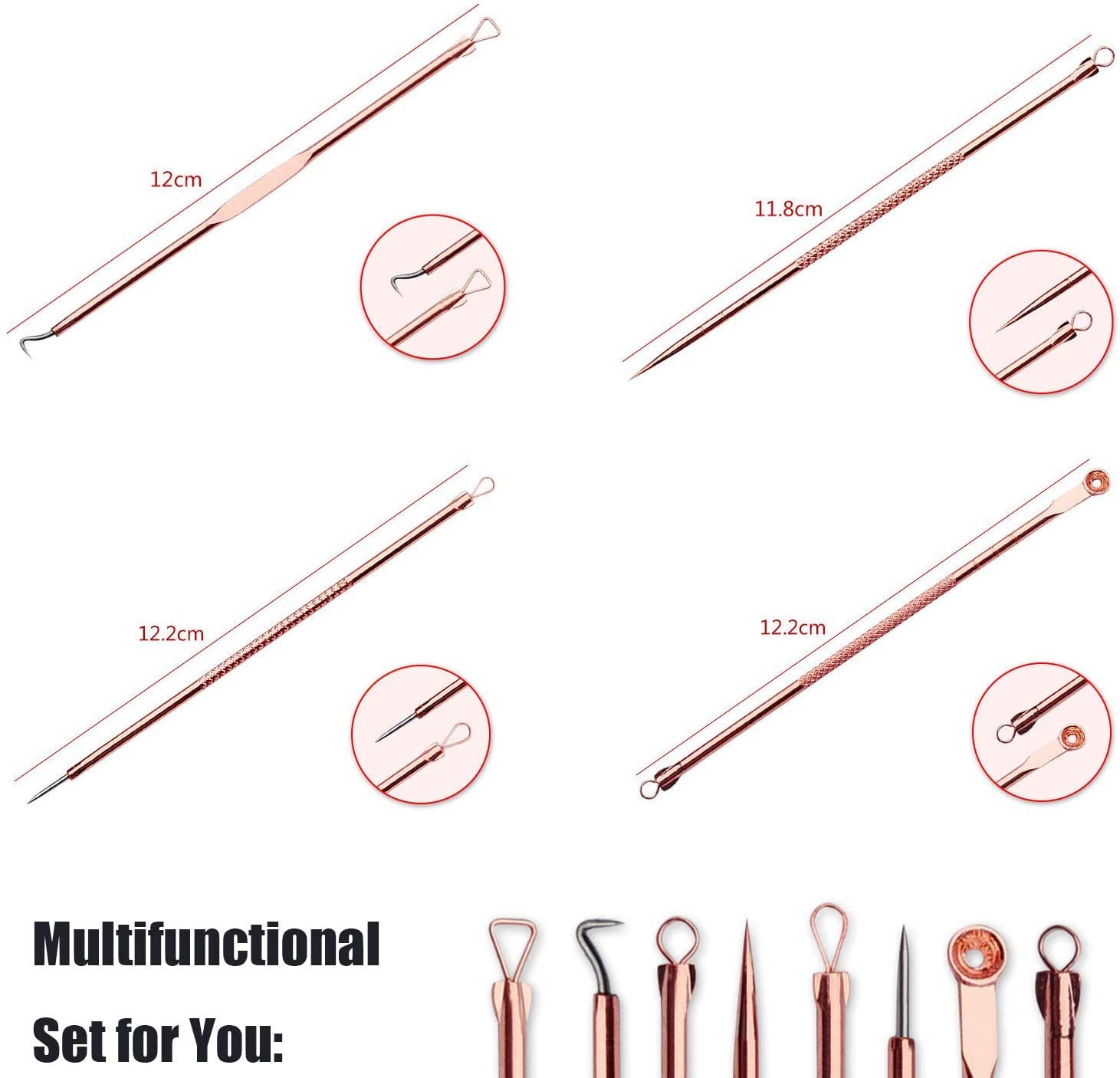 Professional Blackhead Remover Kit - 4-Piece Acne Treatment Tools for Whitehead & Comedone Extraction | Safe Blemish & Zit Removal for Face & Nose | Includes Travel Case (Rose Gold) | Perfect for Home Skincare & Travel Beauty Routine