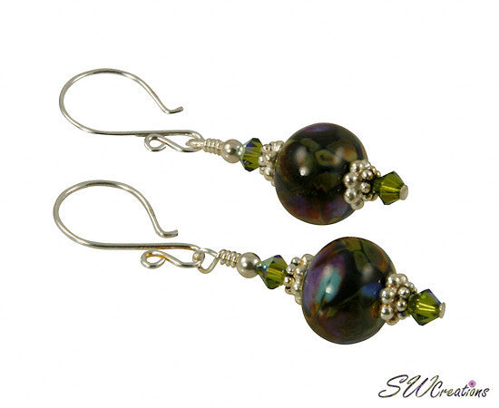 Handmade Olive Green Lampwork Bead Earrings - Bohemian Style Jewelry for Women, Perfect for Parties, Weddings & Everyday Wear