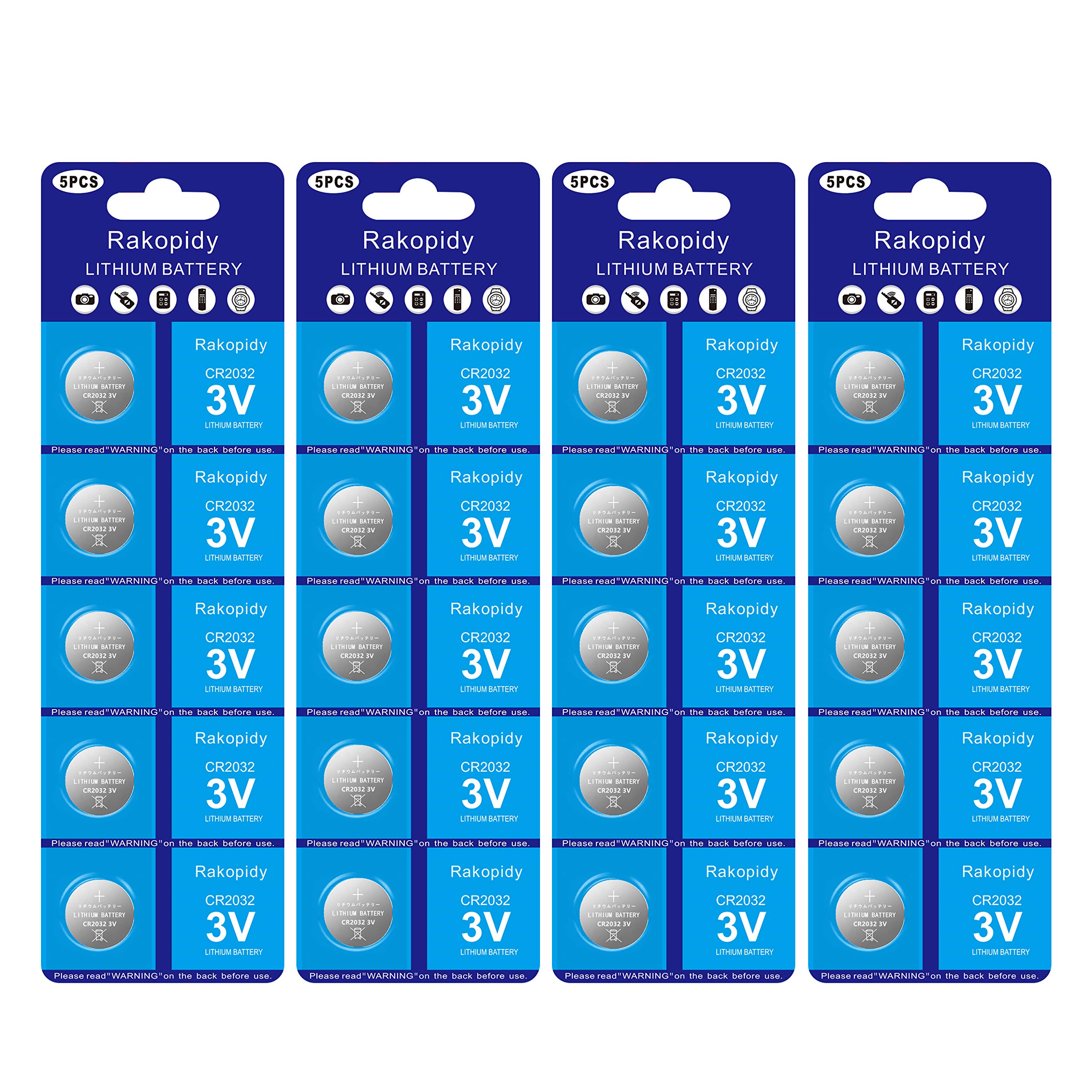 Rakopidy CR2032 3V Lithium Coin Cell Batteries (20-Pack) - Long Lasting Power for Watches, Key Fobs, Calculators & Medical Devices