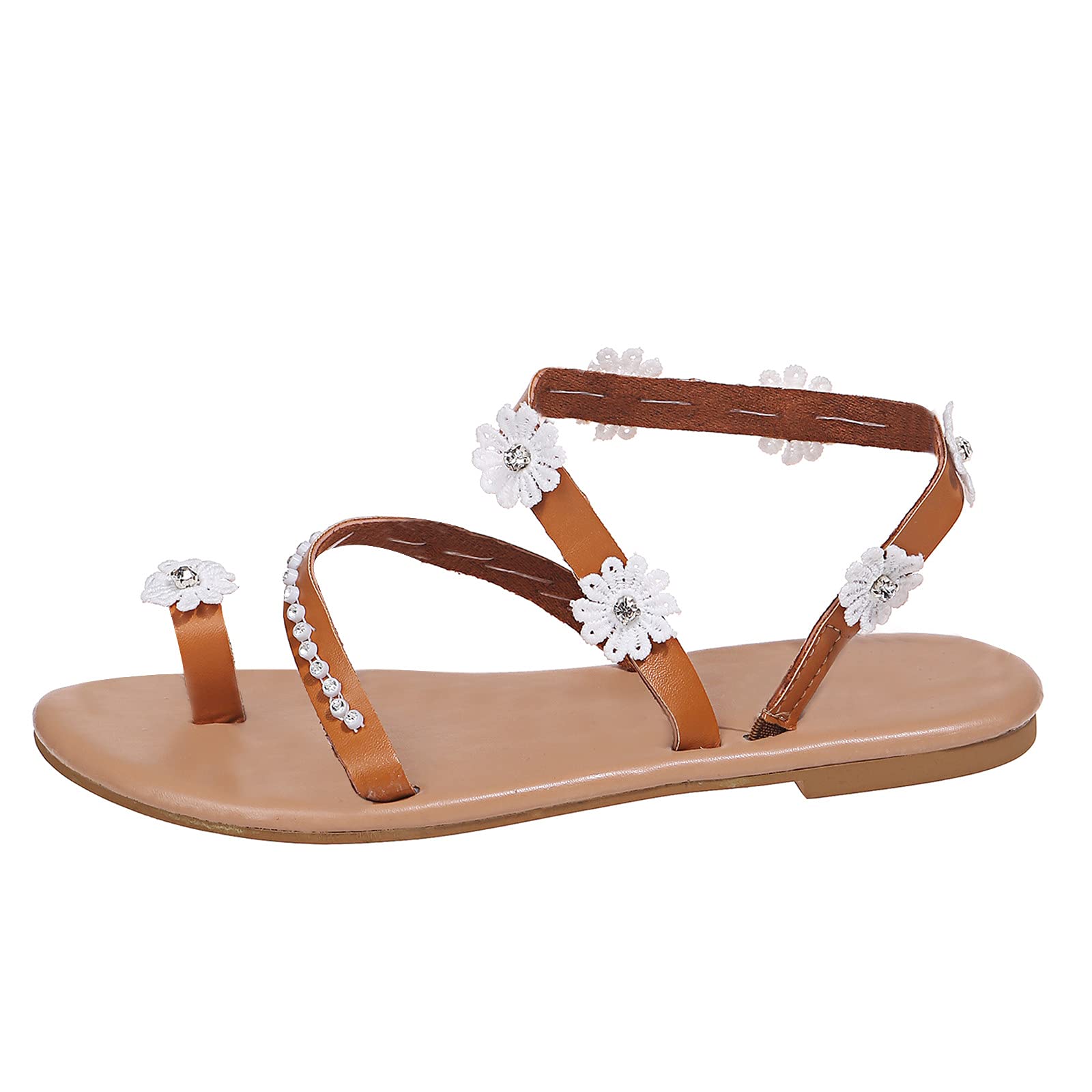 Bohemian Style Women's Flat Summer Sandals - Flower Embellished Casual Slip-On Beach Shoes for Women | Perfect for Beach Vacations, Walking, and Outdoor Adventures