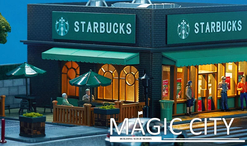 1:64 Scale Coffee Shop & Parking Lot Diorama Set - Miniature Building Model for Diecast Cars, Perfect for Toy Car Display, City Scenes & Collectors (Magic City Series)