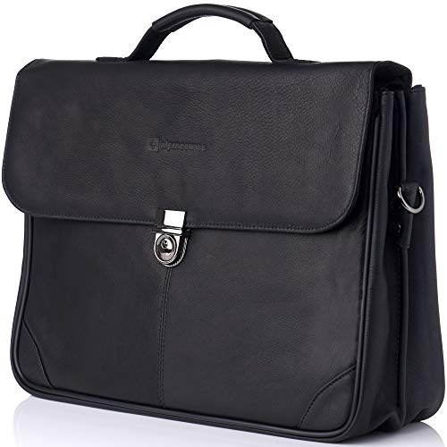 Alpine Swiss Genuine Leather Business Briefcase - Professional Portfolio Organizer with Secure Flap Lock - Perfect for Office, Business Travel & Corporate Meetings