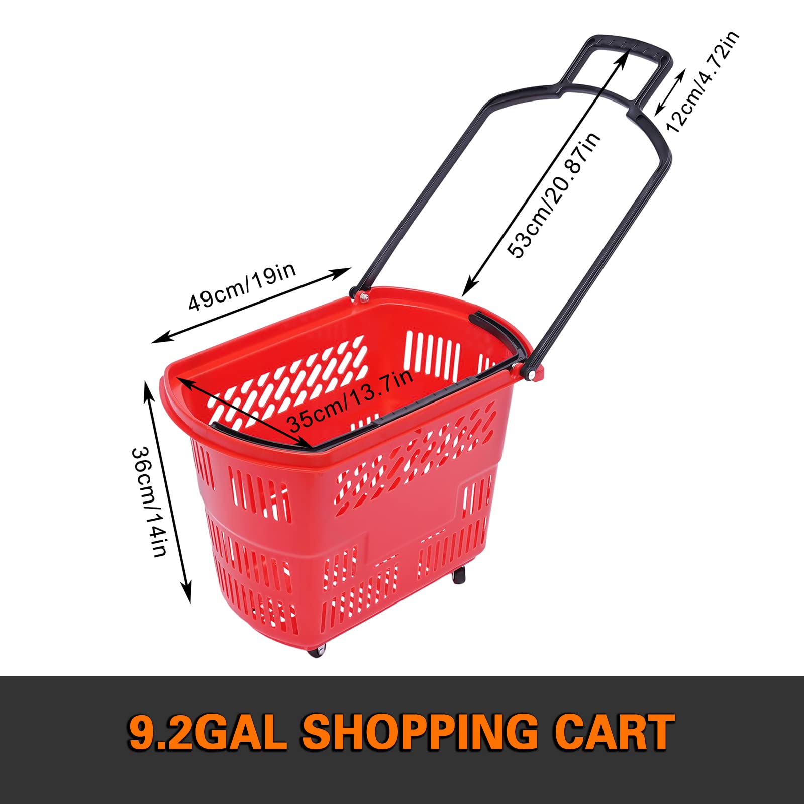 **6-Piece Rolling Shopping Cart Set - 35L Plastic Shopping Basket with Handles & Wheels, Portable Retail Store Basket (19