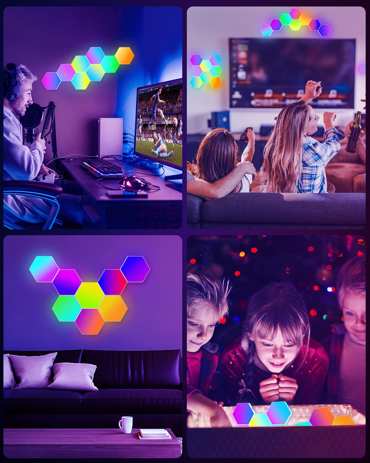 8 Pack Hexagon LED Wall Panels - Smart RGB Gaming Lights with App Control, Modular Hex Tile Lighting for Home & Room Decor | Perfect for Bedroom, Game Room, Party & Mood Lighting