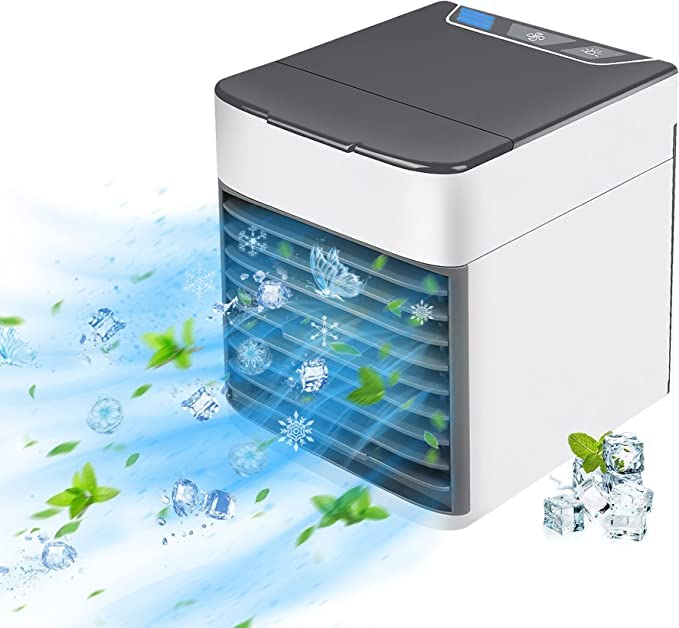 Portable USB Mini Air Conditioner with LED Light - Personal Evaporative Cooler for Office, Small Room, Car, and Outdoor Use