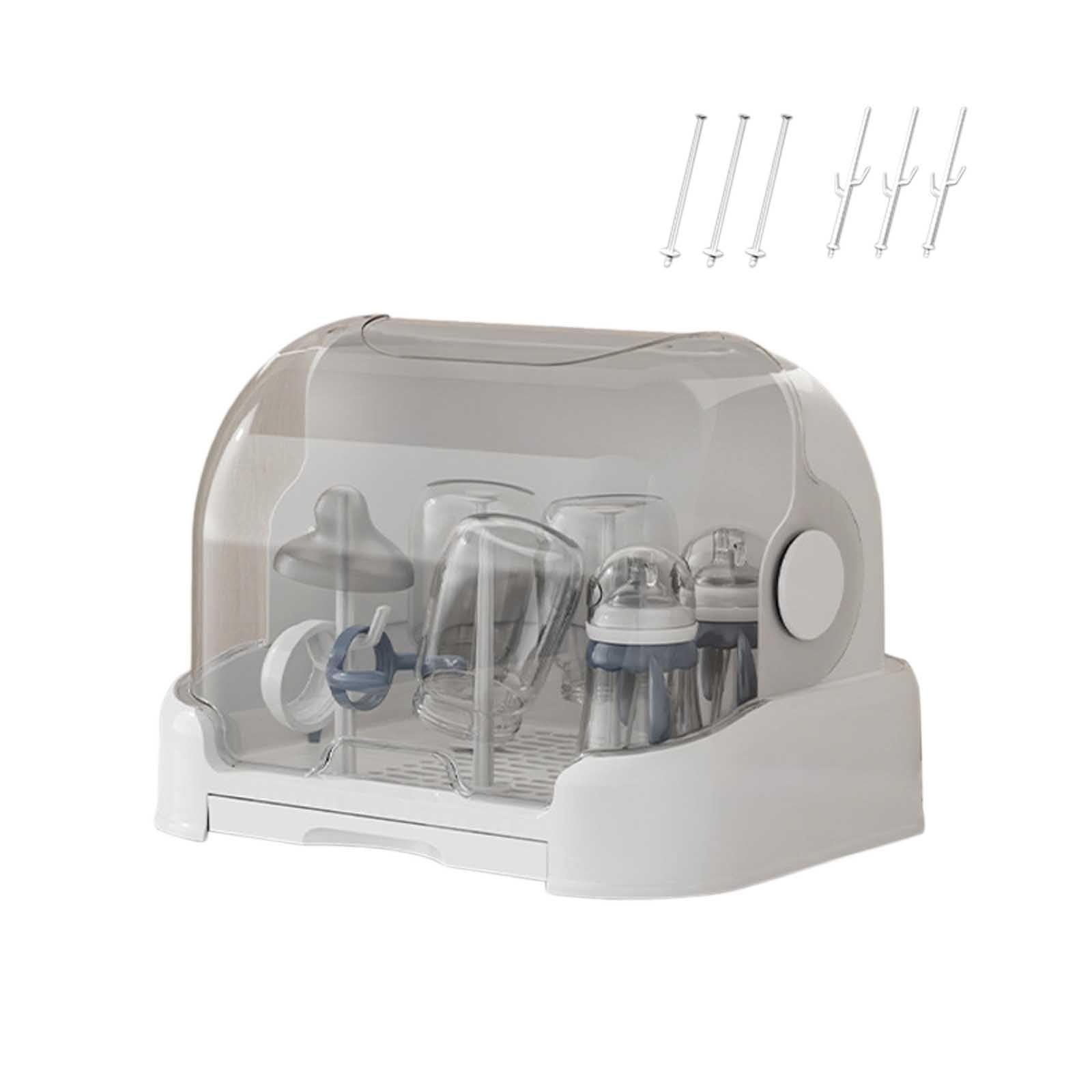 Baby Bottle Drying Rack with Lid & Removable Drain Tray - Dustproof Bottle Organizer for Kitchen, Plates, Cups & Cutlery - Perfect for Nursery, Daycare & Home Use