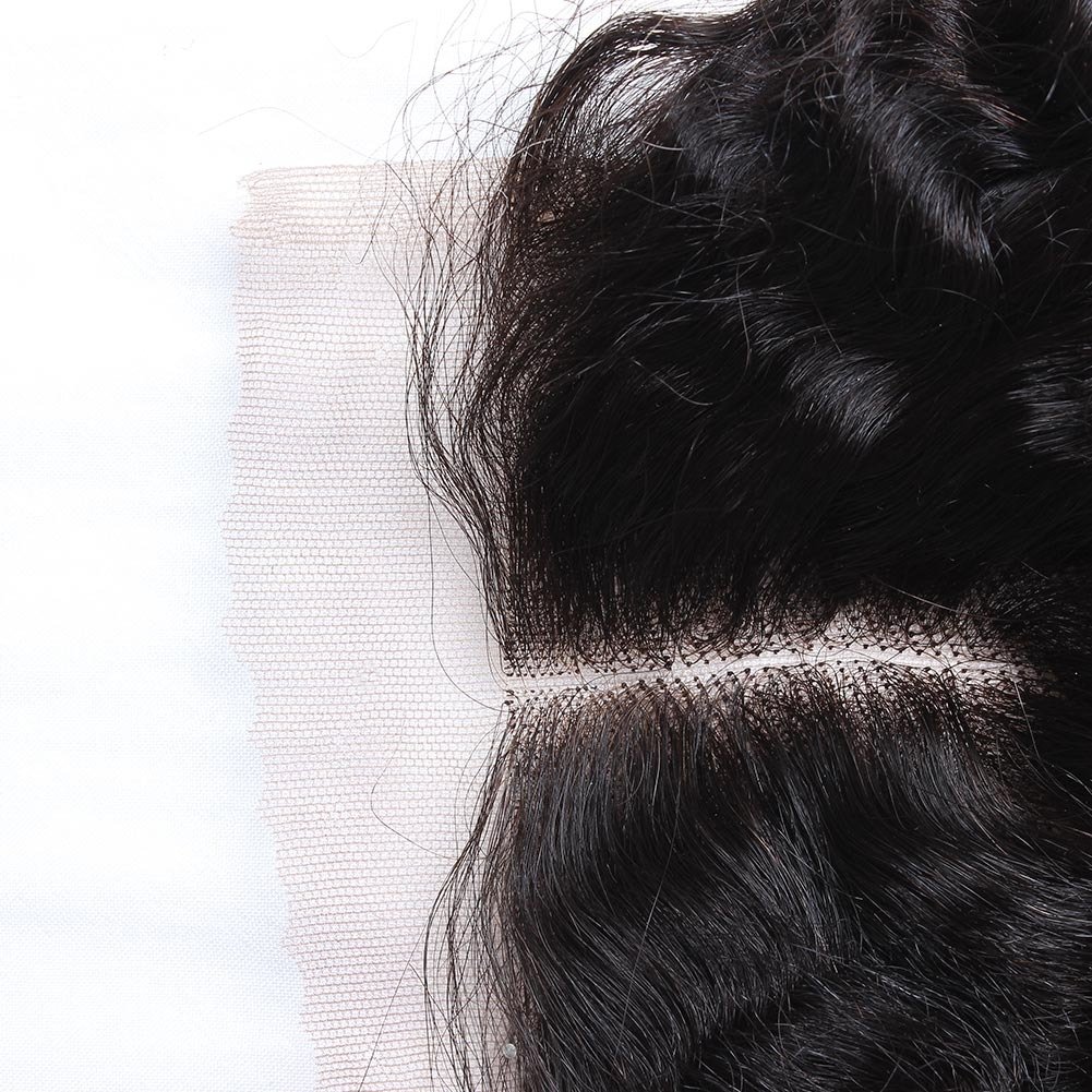 20 Inch Curly Wave Lace Closure Human Hair with Baby Hair - Middle Part Natural Color - Perfect for Protective Styles, Weaves & Natural Hair Extensions