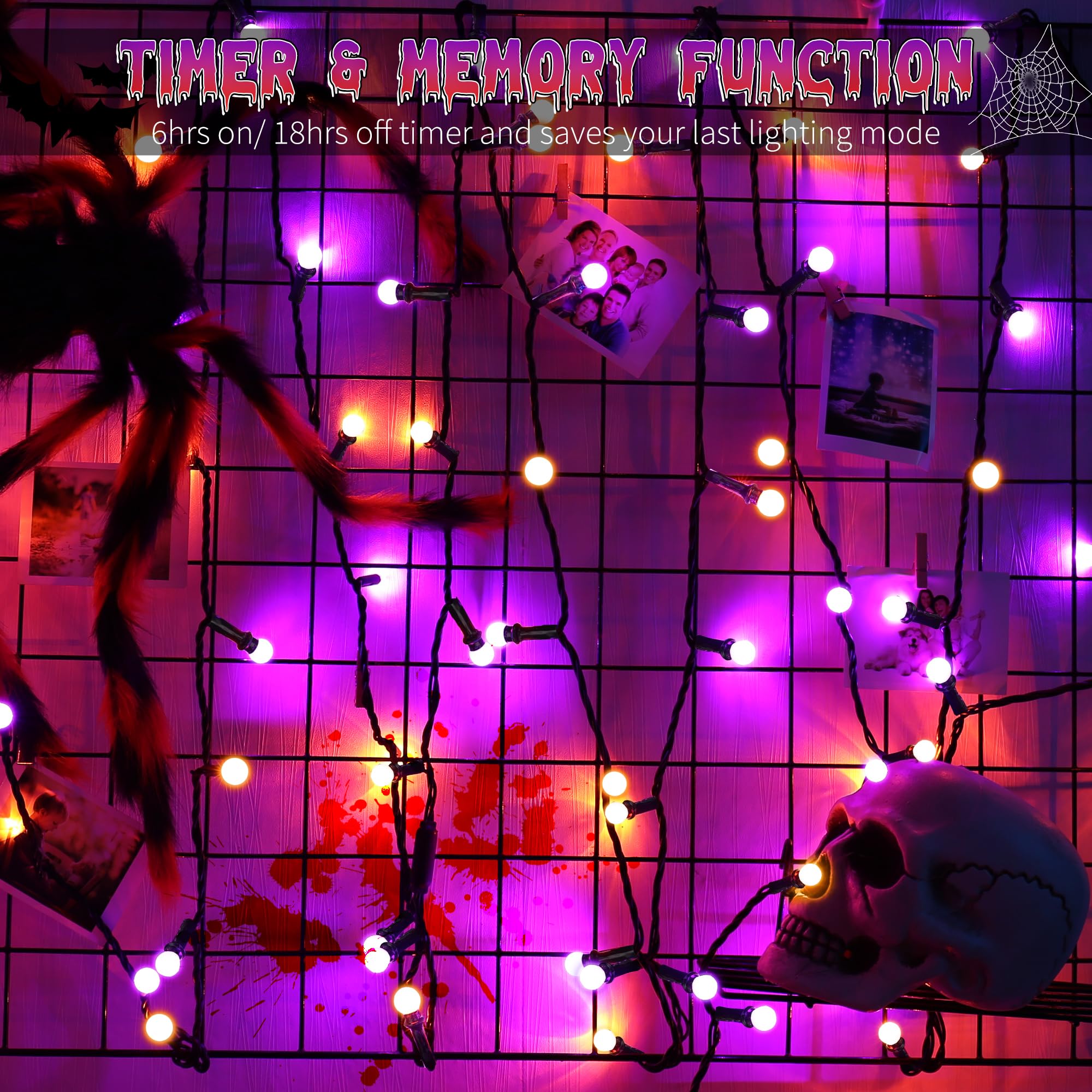Brizled Purple & Orange Halloween LED String Lights - 66ft 200 LED Connectable Fairy Lights with 8 Lighting Modes & Timer - Waterproof Outdoor/Indoor Decor for Garden, Tree, Party, Wedding, Christmas