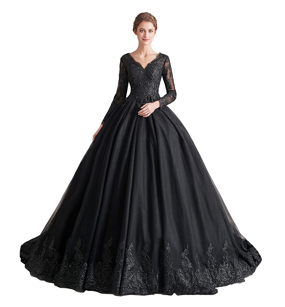 Elegant Mauwey Lace Appliques Wedding Dress - Chiffon V-Neck A-Line Bridal Gown with Train for Women | Perfect for Formal Weddings, Prom Parties & Evening Events