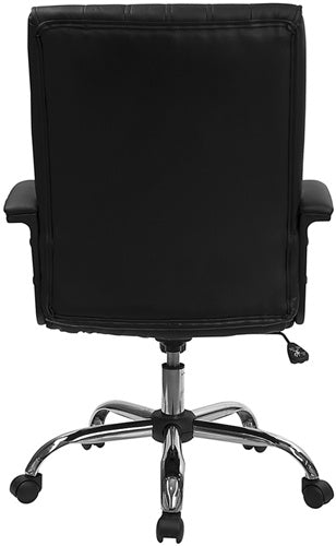 FLASH Hansel Mid Back Black LeatherSoft Swivel Manager's Office Chair with Arms - Ergonomic Executive Desk Chair for Home Office, Conference Room & Workspace