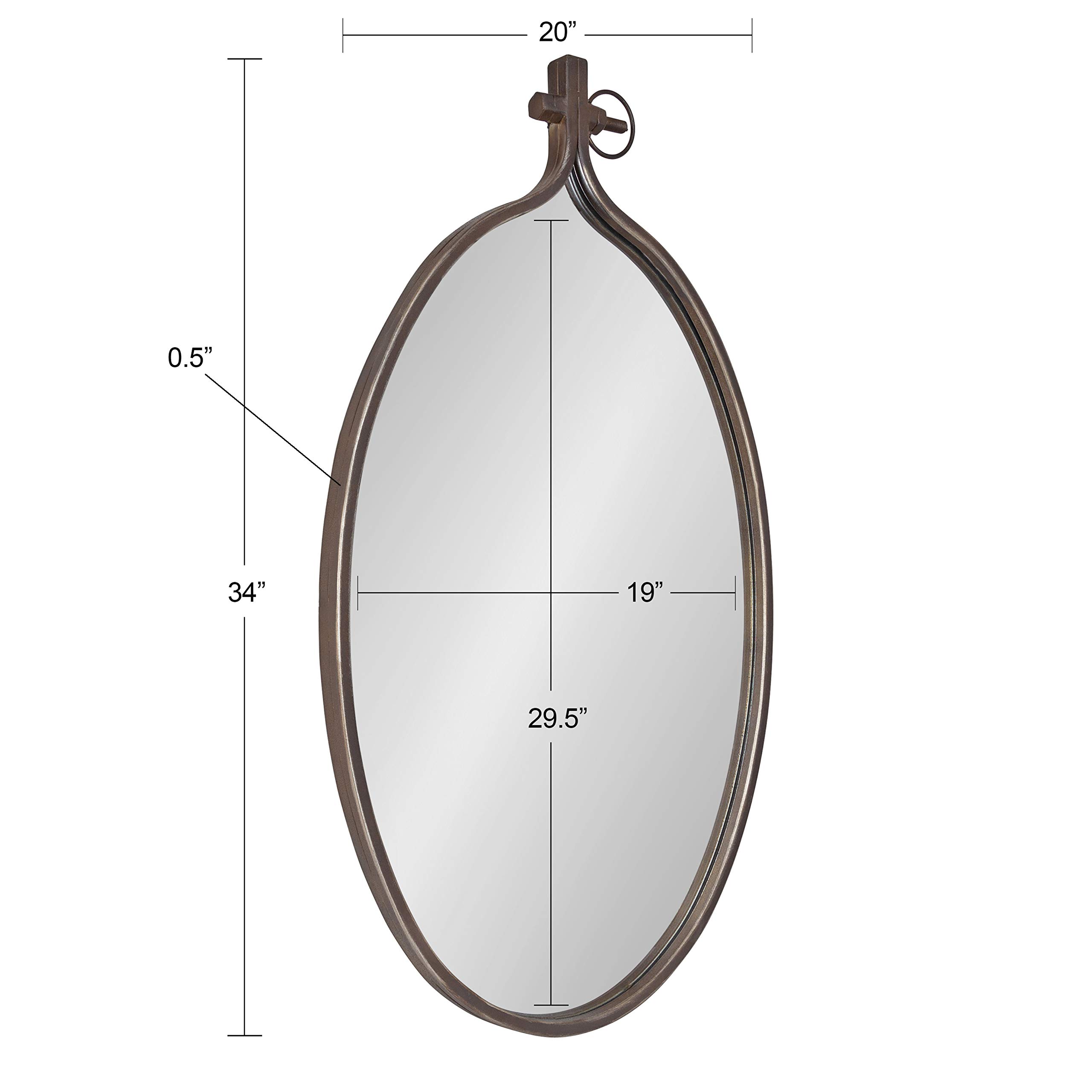 Kate & Laurel Yitro Rustic Oval Metal Framed Wall Mirror - 20x34 Inches - Industrial Chic Home Decor for Living Room, Bedroom & Entryway