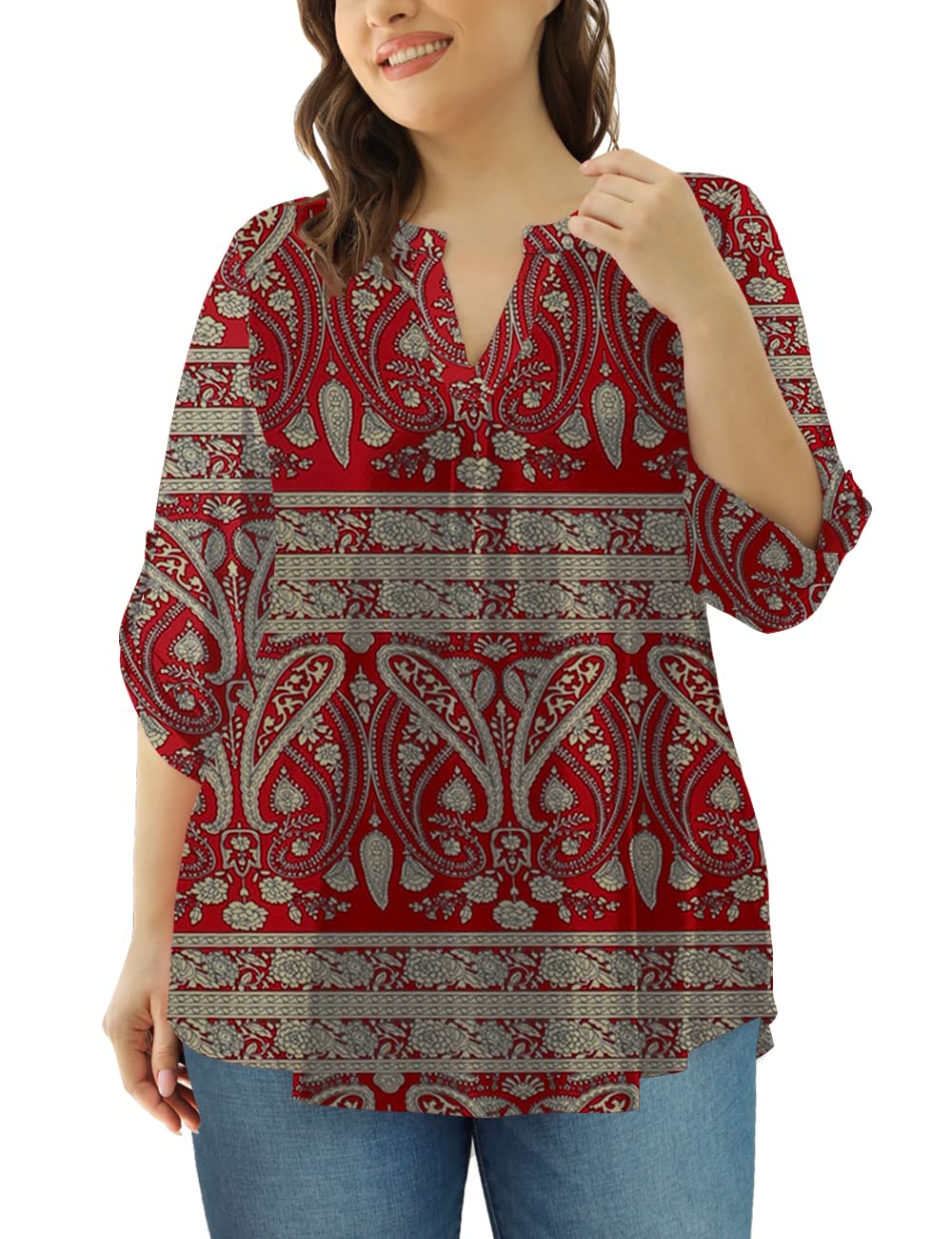 Stylish Women's 3/4 Sleeve Tunic Blouses - Dressy Casual Plus Size Tops (M-4XL) for Work, Office & Everyday Wear