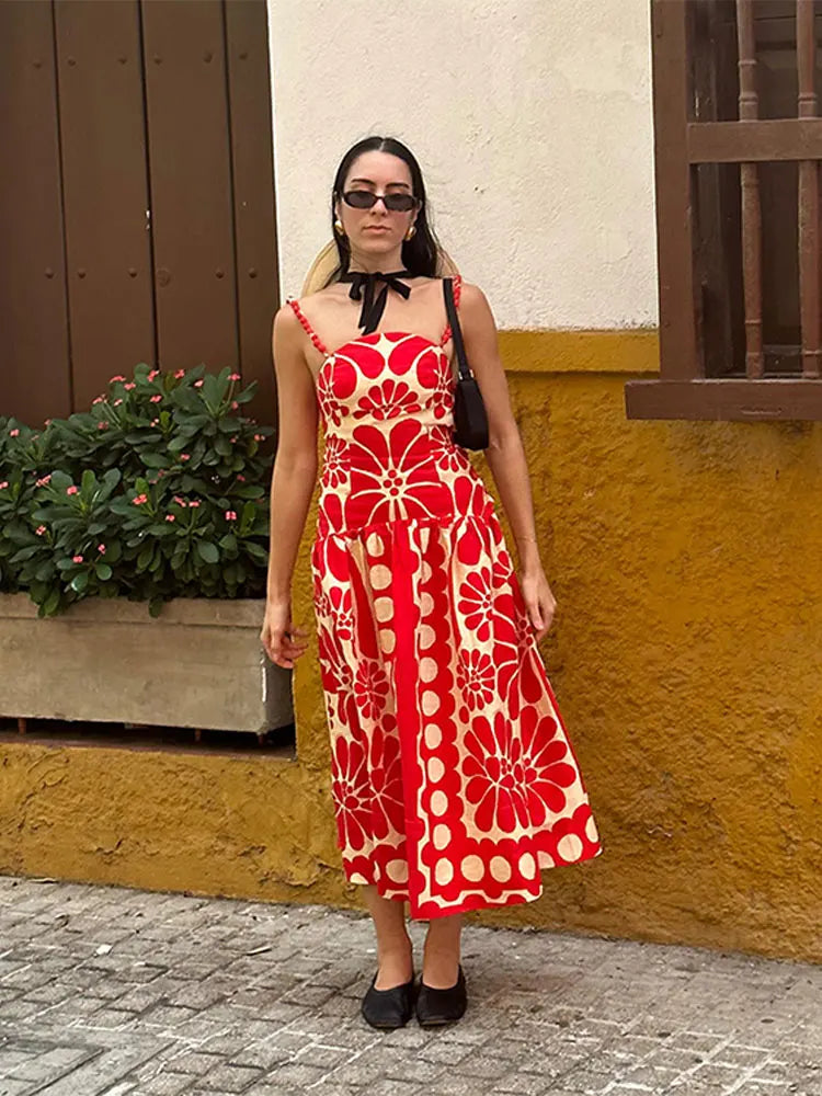 Sexy Red Print Spaghetti Strap Dress for Women - Backless Sleeverless Summer Sling Dress | Perfect for Beach Parties, Vacations & Night Out