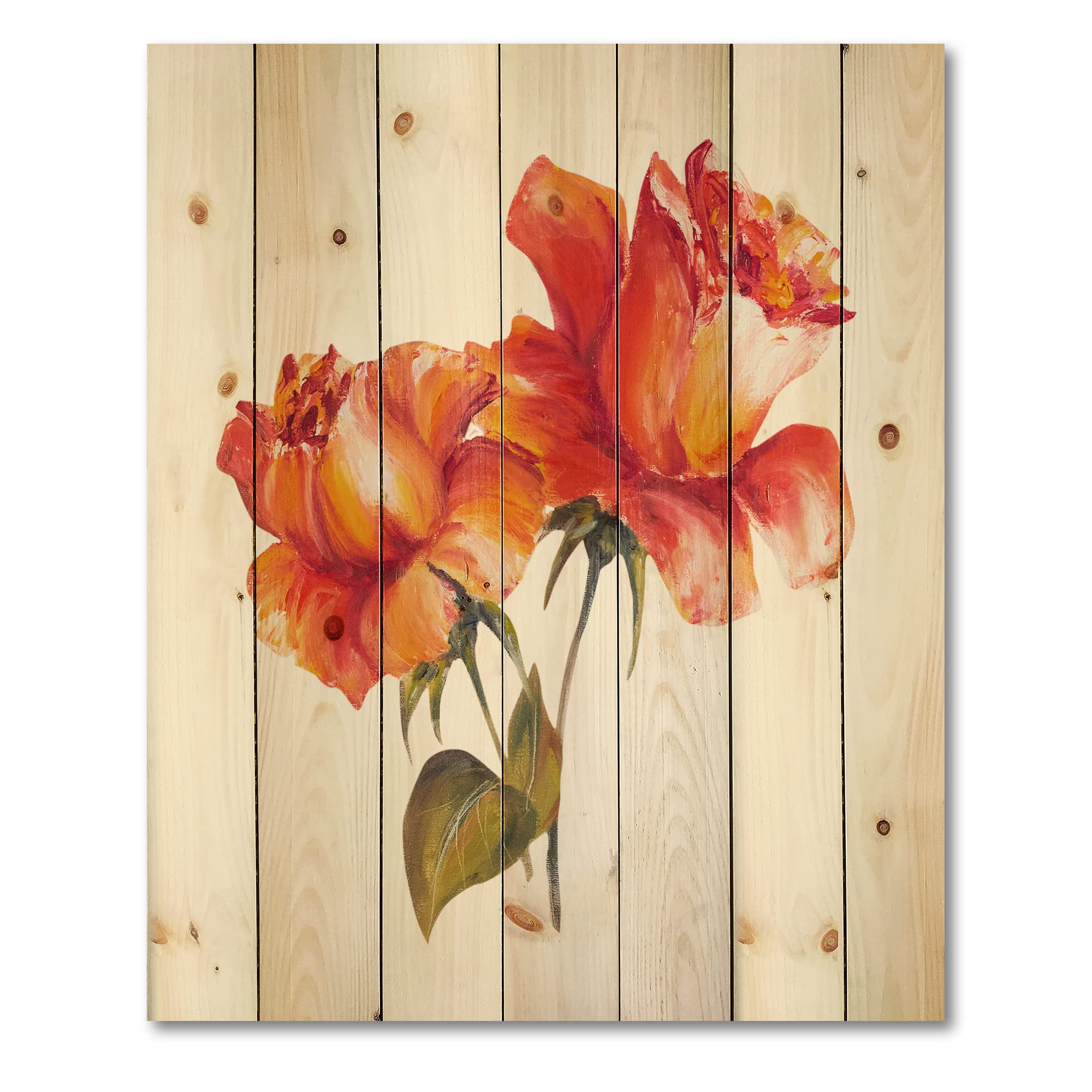 DesignQ Traditional Wood Wall Decor - Two Blossoming Red Roses Floral Art, Large Pine Wood Wall Panel for Living Room, Bedroom & Office Decoration