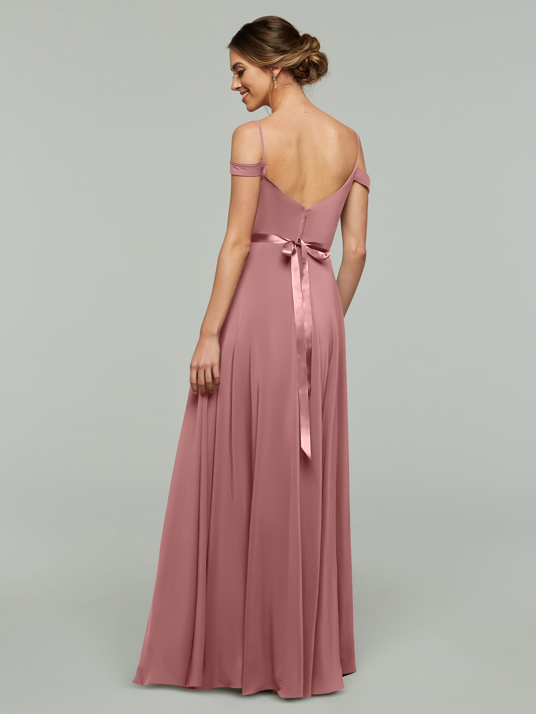 Elegant Off Shoulder Chiffon Bridesmaid Dress with Sash - Flowy A-Line Design for Weddings, Parties & Special Occasions