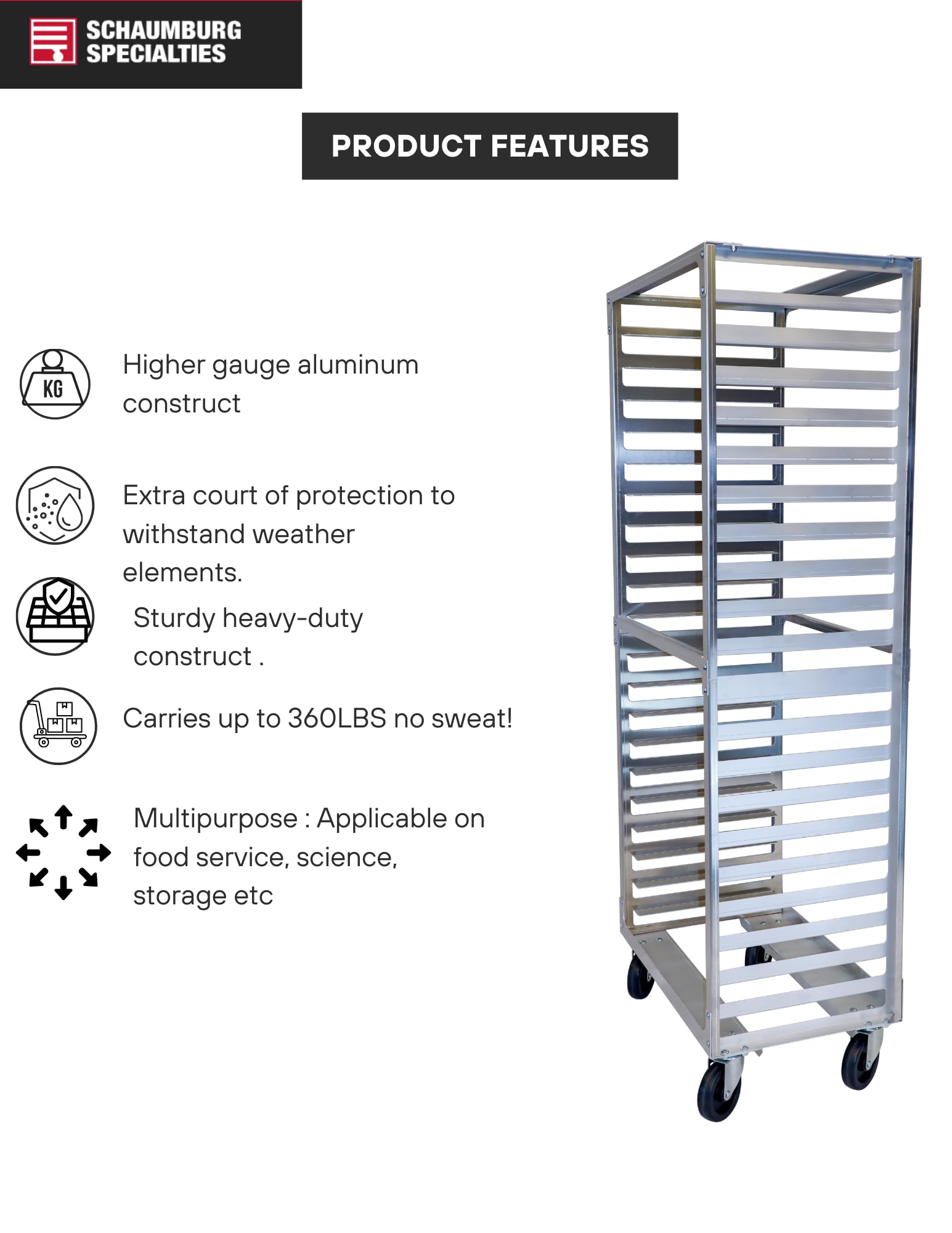 Heavy Duty Aluminum Side Load Speed Rack - 15 Tier Commercial Bun Rack with 4