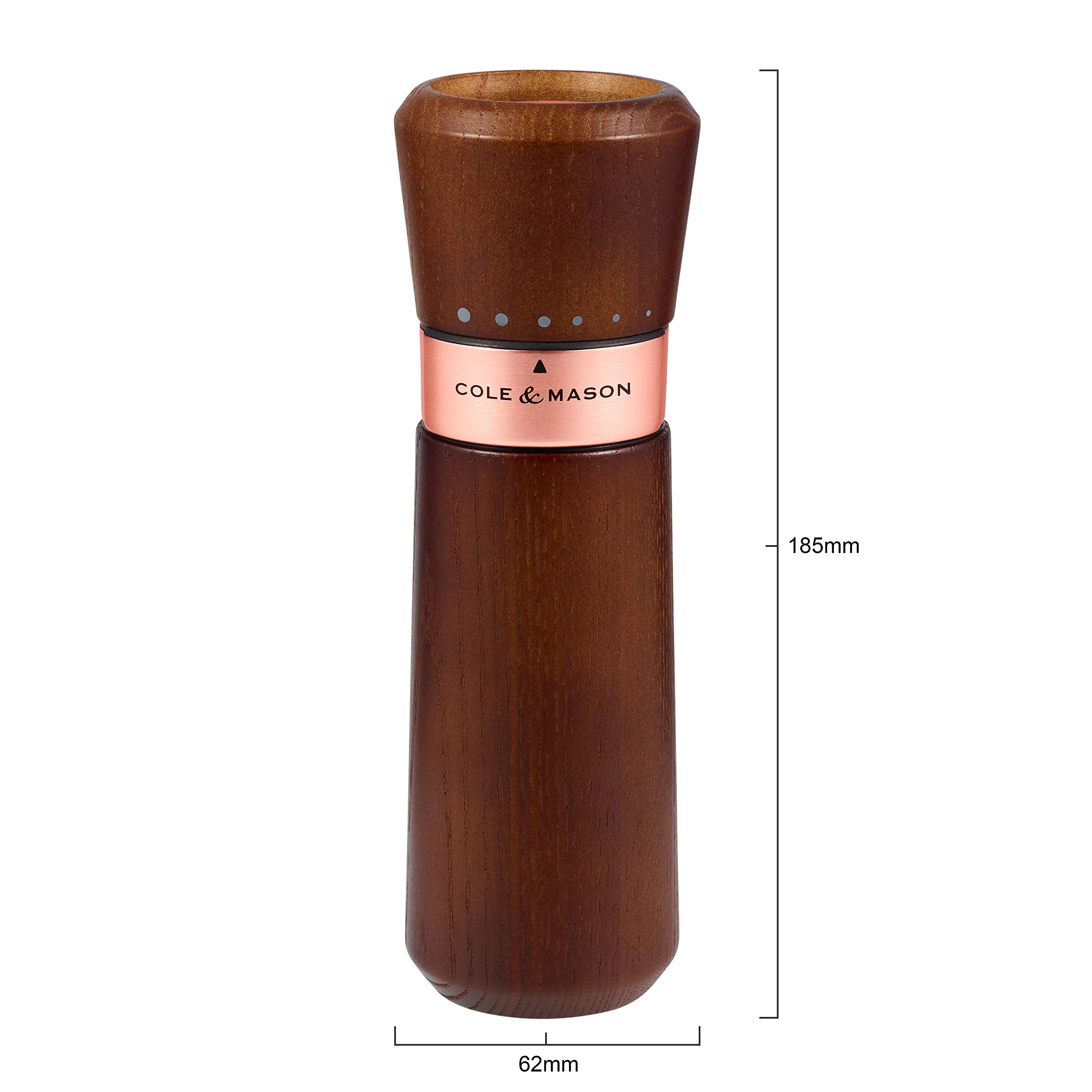 Cole & Mason Lyndhurst Premium Salt and Pepper Grinder Set - Ash Wood & Stainless Steel - 185mm Gourmet Precision+ Mills - Rose Gold Accents - Perfect for Kitchen, Dining Table & Gift Giving
