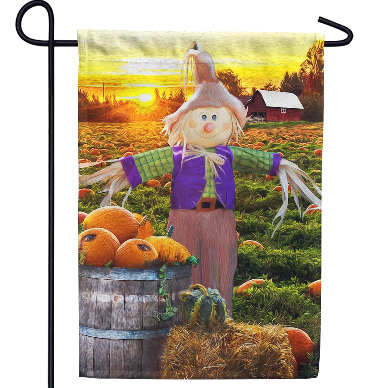 Happy Smiling Scarecrow Garden Flag - Double Sided Fall Harvest Decor with Pumpkins, 12.5 x 18 Inch Seasonal Yard Decoration for Autumn, Thanksgiving & Halloween Outdoor Celebrations