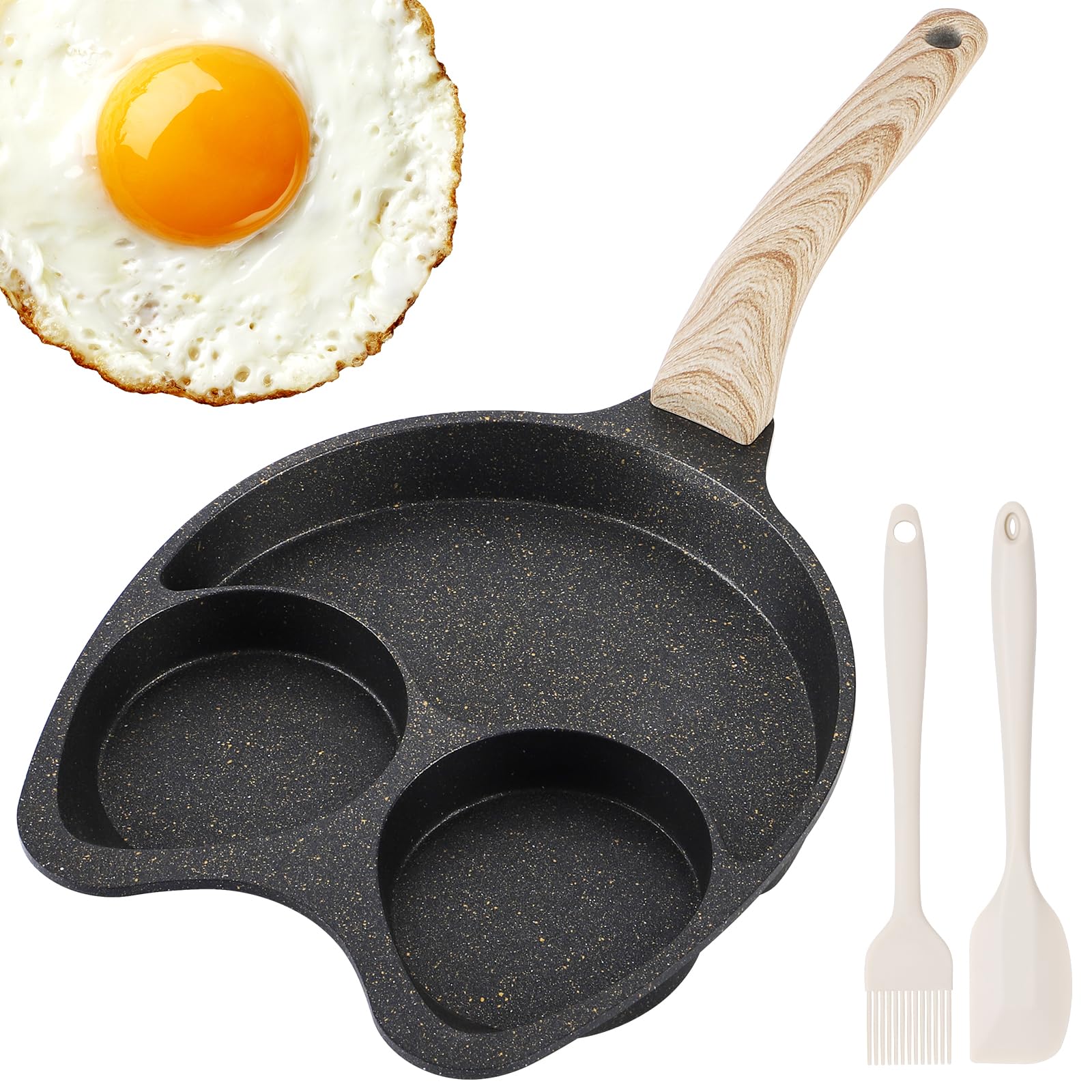 Non-Toxic German Ceramic Coating 3-Cup Egg Pan - Aluminum Nonstick Omelette Skillet, Small Frying Pan for Pancakes & Fried Eggs - Stovetop & Induction Compatible Cookware - Perfect for Breakfast, Camping & Small Kitchen Cooking