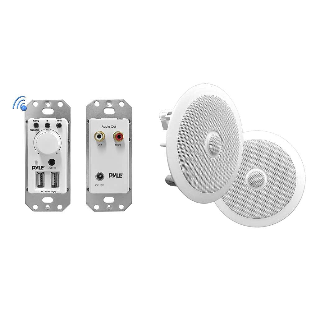Pyle PWPBT67 Bluetooth Receiver Wall Mount & In-Wall Audio Control System with PDIC60 6.5'' In-Wall/Ceiling Midbass Speakers Pair - Perfect for Home Theater, Multi-Room Audio & Smart Home Integration