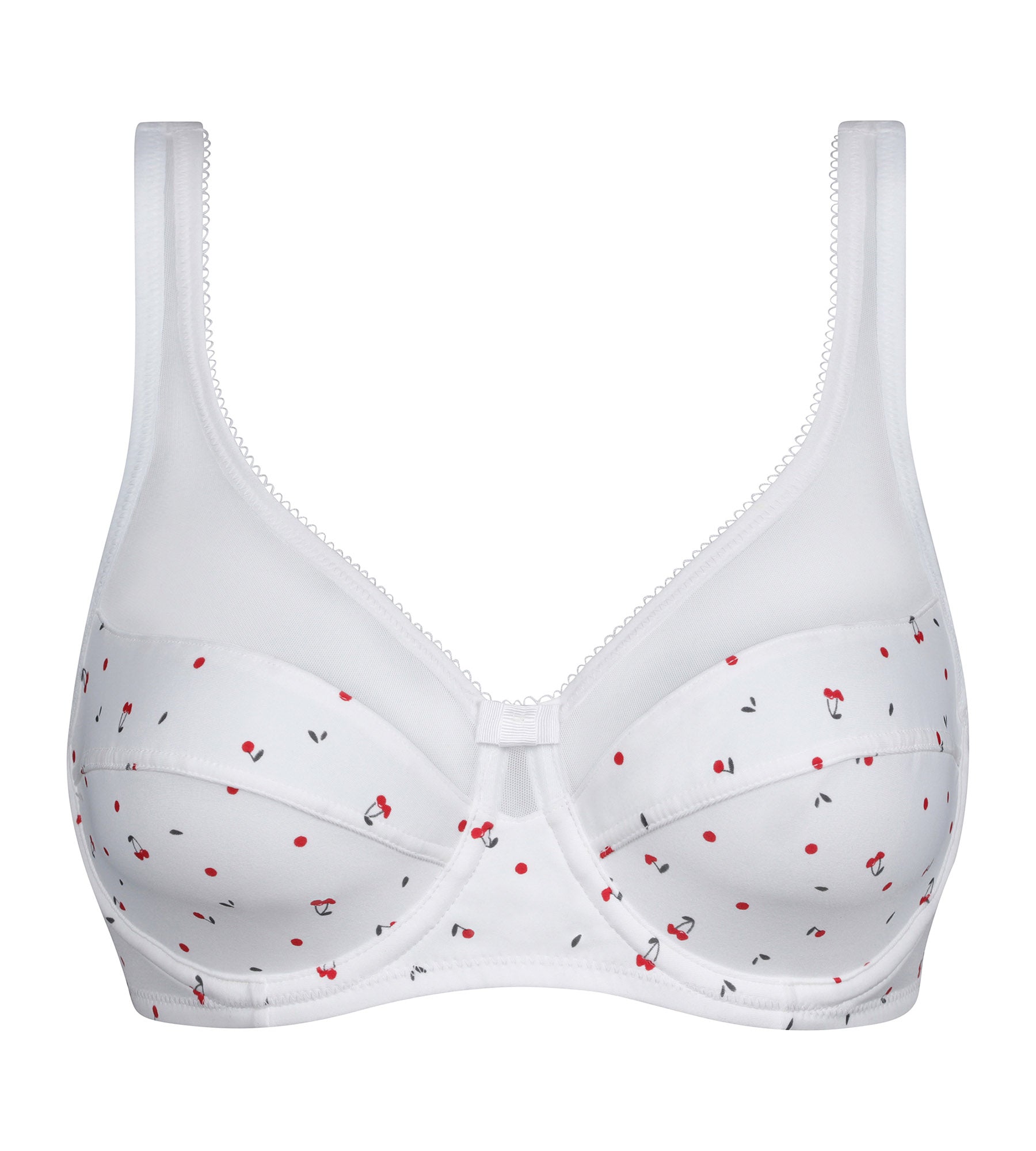 Wire-Free Microfiber and Tulle Cherry Print Bra - Comfortable Full Coverage Support for Everyday Wear & Special Occasions