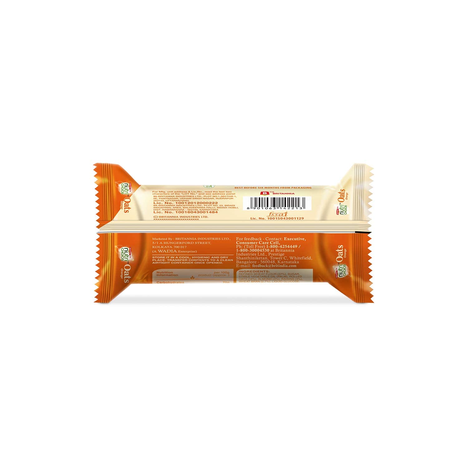 NutriChoice Oats Orange Biscuits 2.64oz (75g) - 6 Pack - Healthy Crunchy Breakfast Cookies - Perfect for Tea Time, Office Snacks & Kids Lunch Boxes