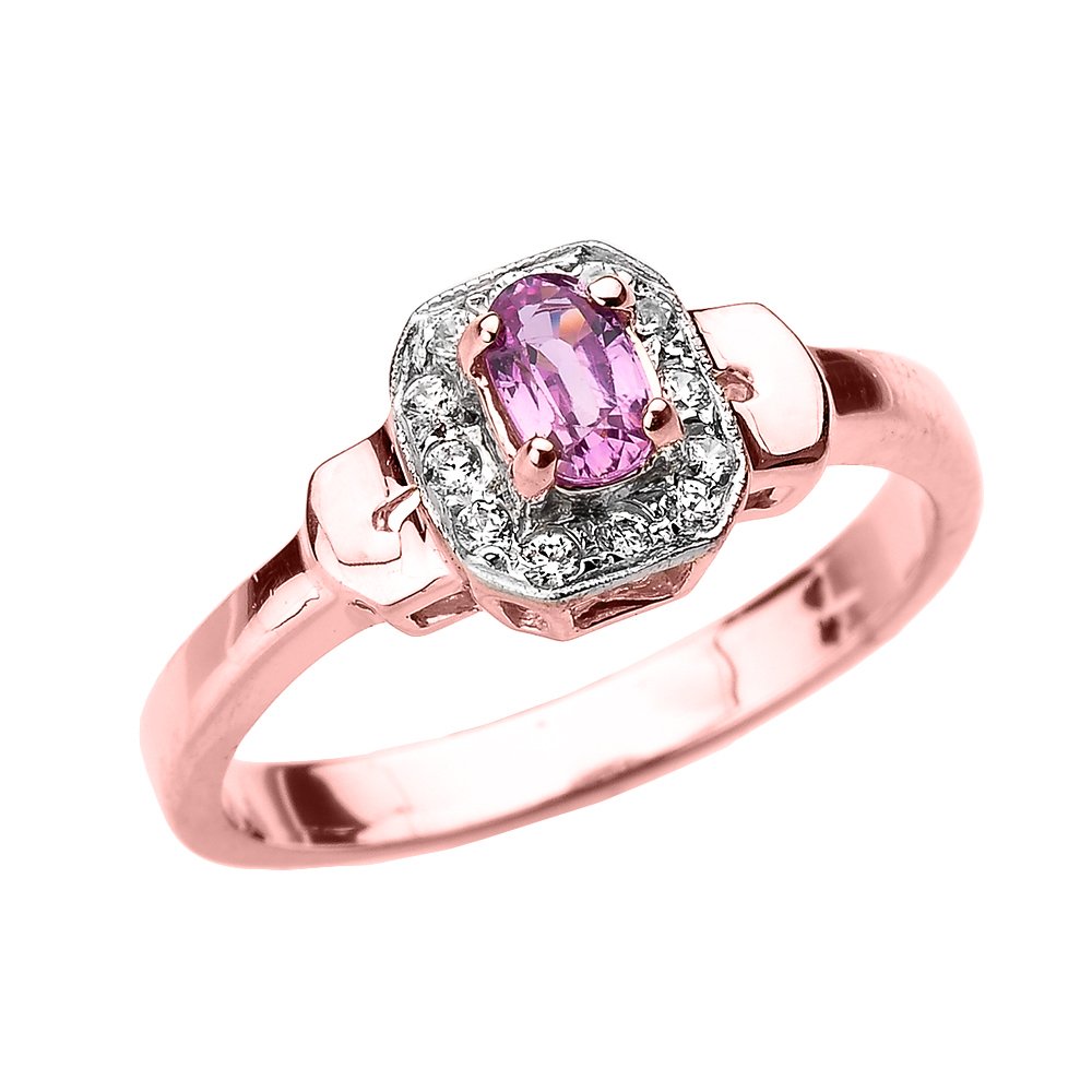14K Rose Gold Diamond & Pink Sapphire Engagement Ring for Women - Elegant Wedding, Proposal, Anniversary Gift