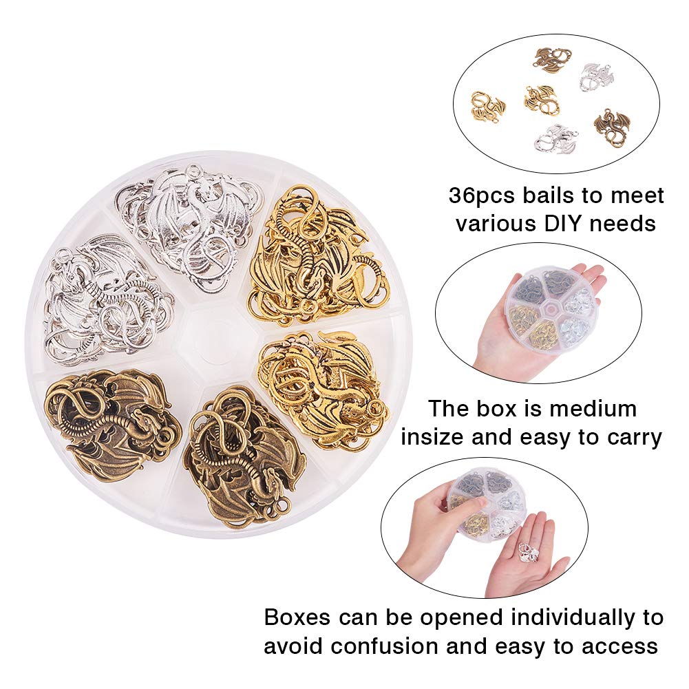 PandaHall Dragon Charms 36pcs - Tibetan Fire Dragon Pendants for Jewelry Making & Men's Bracelets - Chinese New Year Decor & Gifts
