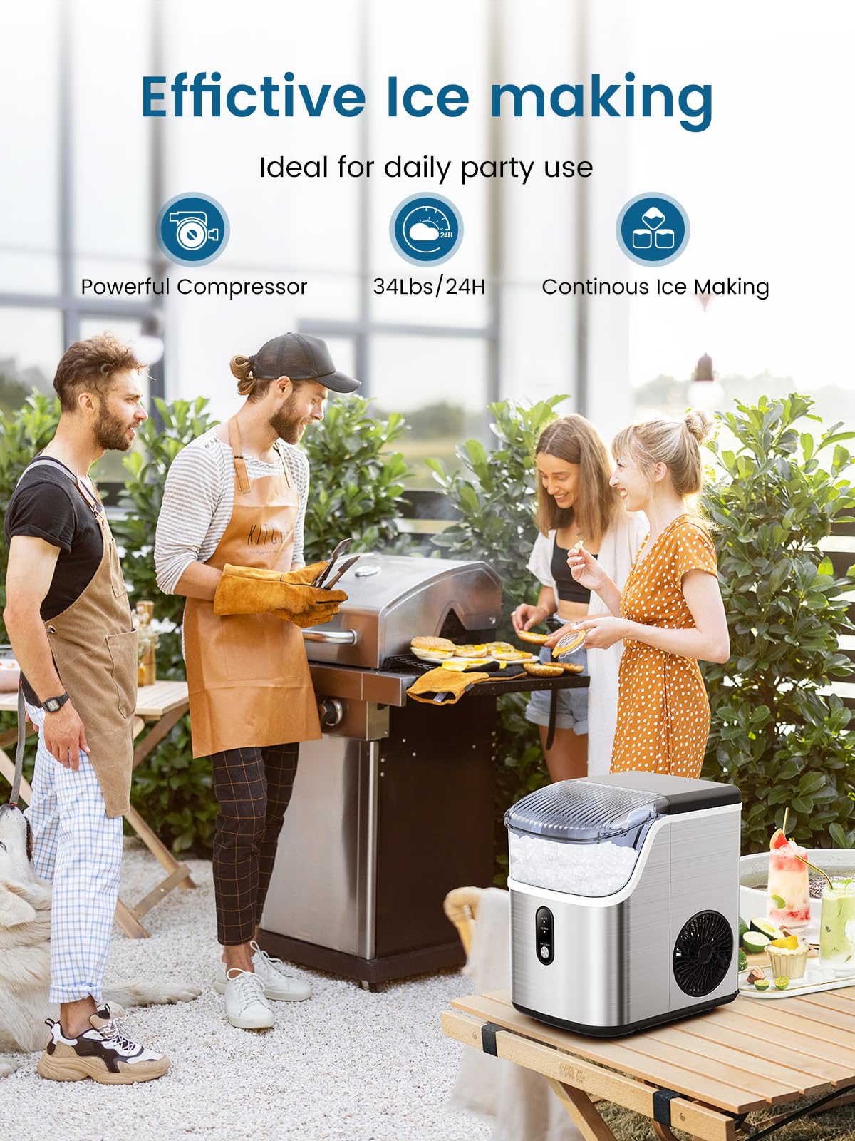 COWSAR Countertop Nugget Ice Maker Machine - 34Lbs/Day Soft Chewable Pebble Ice Maker with Self-Cleaning & One-Button Operation for Home, Kitchen, Office, Bar, Party - Perfect for Cocktails, Sodas, and Beverage Dispensing