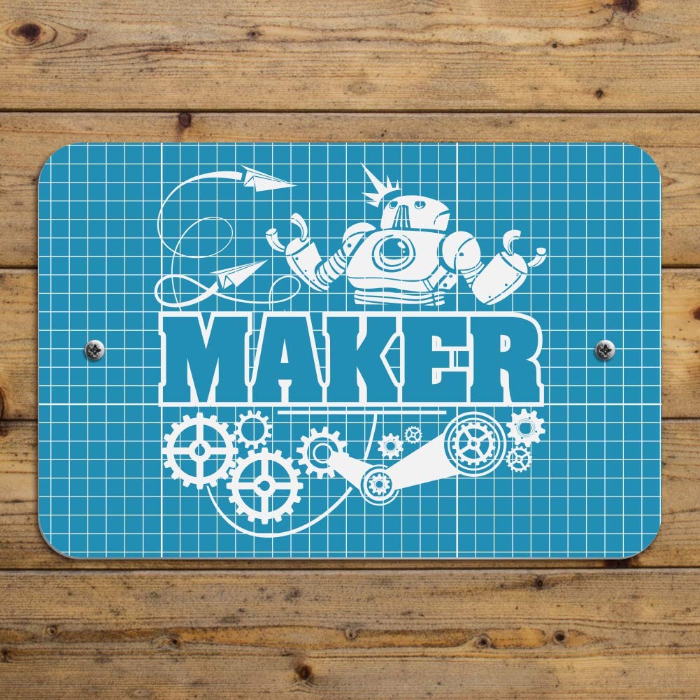 Custom Robot and Gears Blueprint Design Wall Art - Unique Home Office Decor for Tech Enthusiasts | Perfect for Man Cave, Workshop & Industrial Style Spaces