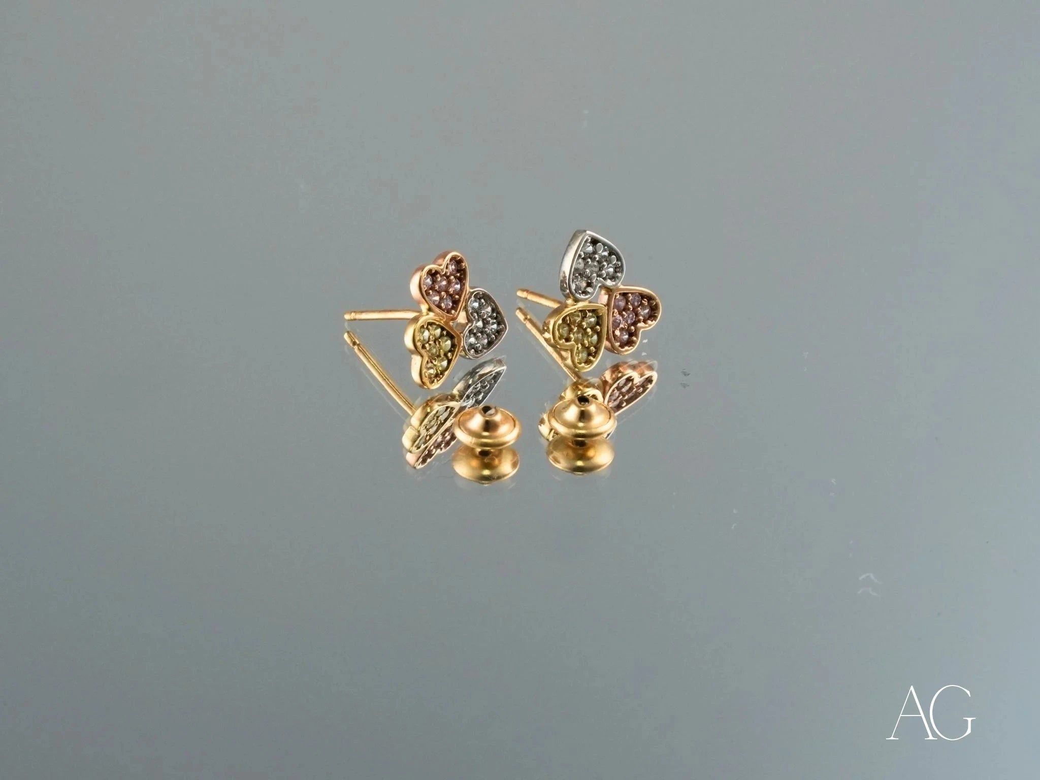 18k Gold Three-Tone Cubic Zirconia Earrings for Women - Elegant CZ Stud Earrings for Wedding, Party & Everyday Wear