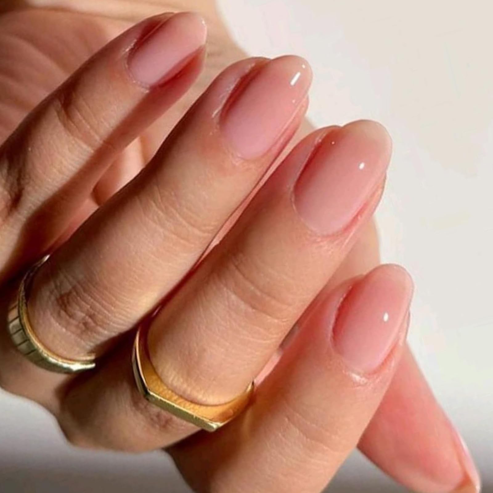 GLAMERMAID Short Oval Press on Nails - Nude Pink & Peach Blossom False Nails with Adhesive Tabs | Reusable Acrylic Glue on Nails for Women | Pure Glossy Gel Fake Nails Set | Perfect for Parties, Weddings & Everyday Wear