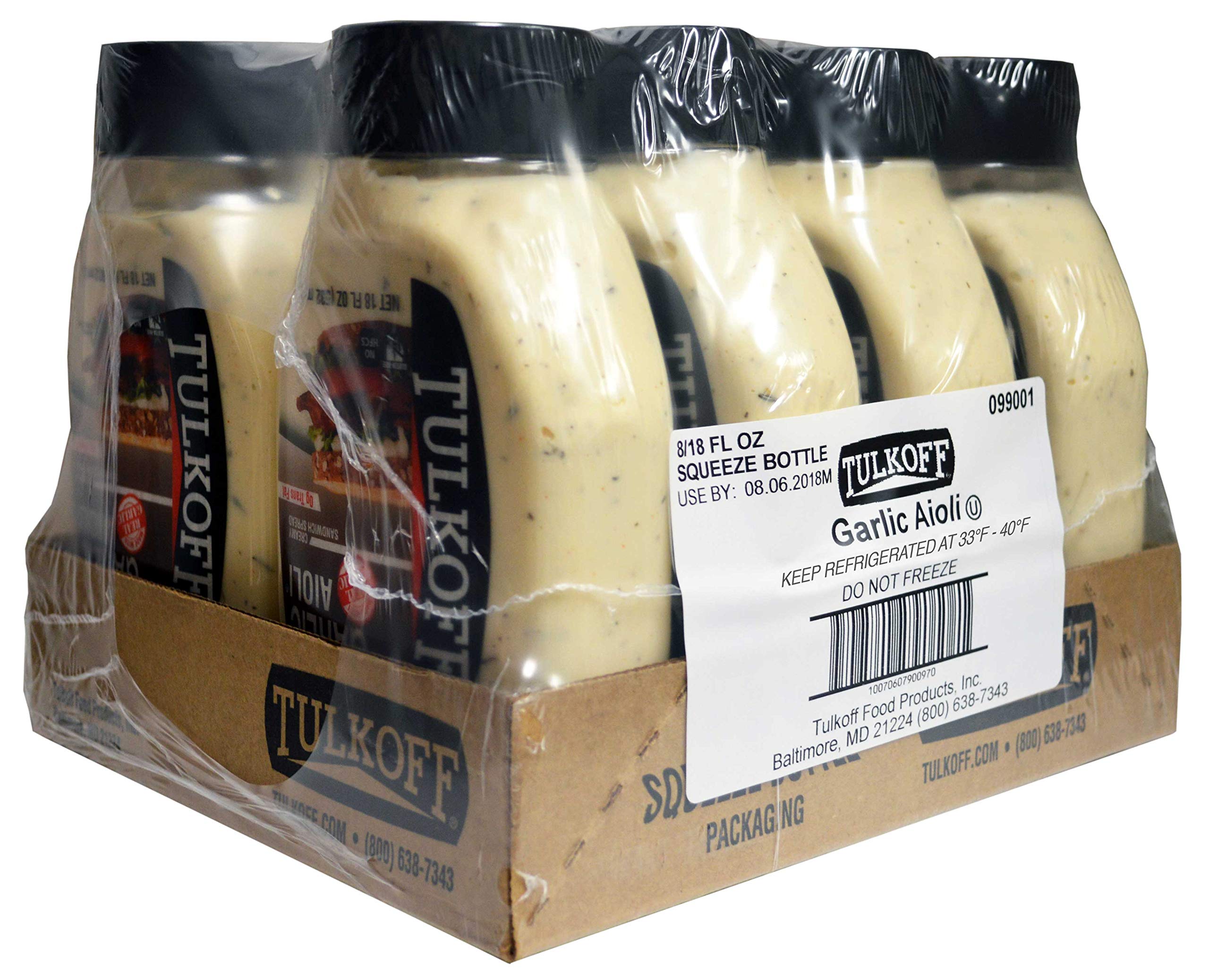 Tulkoff Garlic Aioli Sauce - Creamy Sandwich Spread for Burgers, Wraps & Dips (18 oz, Pack of 8) | Perfect for BBQ, Picnics & Party Snacks