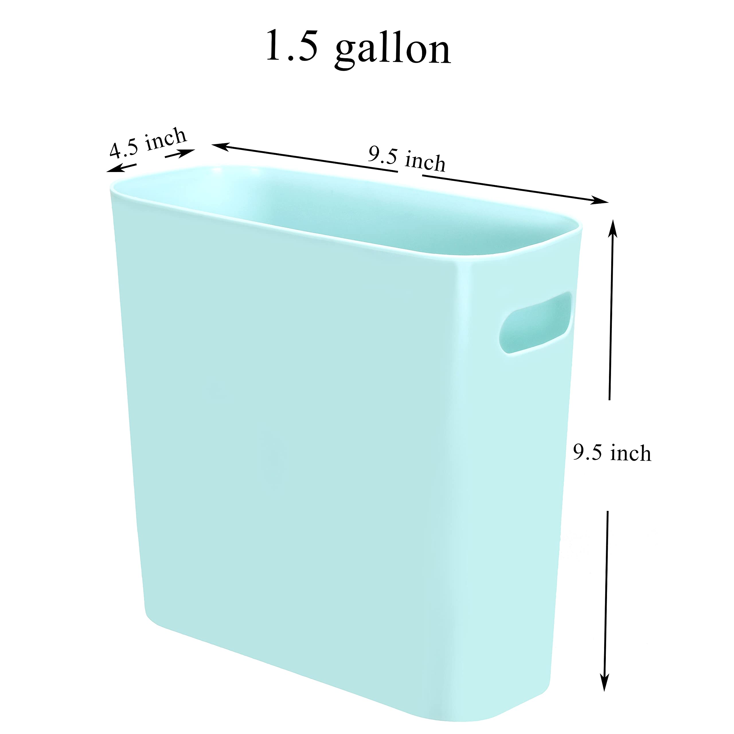 Youngever 1.5 Gallon Slim Trash Can - Small Plastic Waste Bin with Handles for Home, Office, Kitchen, Bathroom - Space Saving Garbage Container for Desks, Countertops & Tight Spaces (2 Pack, Mint Green)