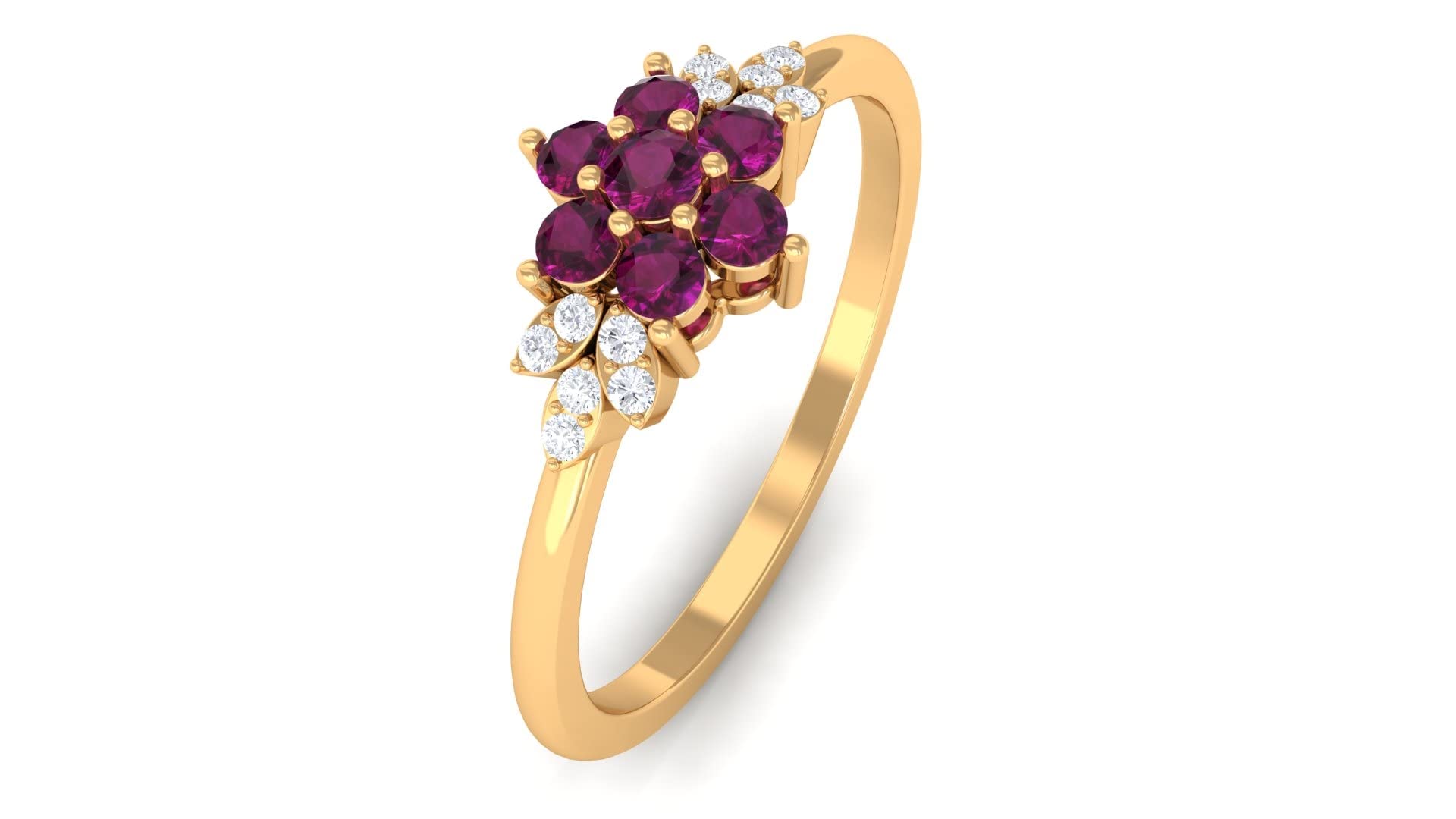 1/2 CT Rhodolite & Diamond Floral Ring in 14K Solid Gold - Elegant Flower Cluster Ring for Women, Perfect for Weddings, Anniversaries & Special Occasions