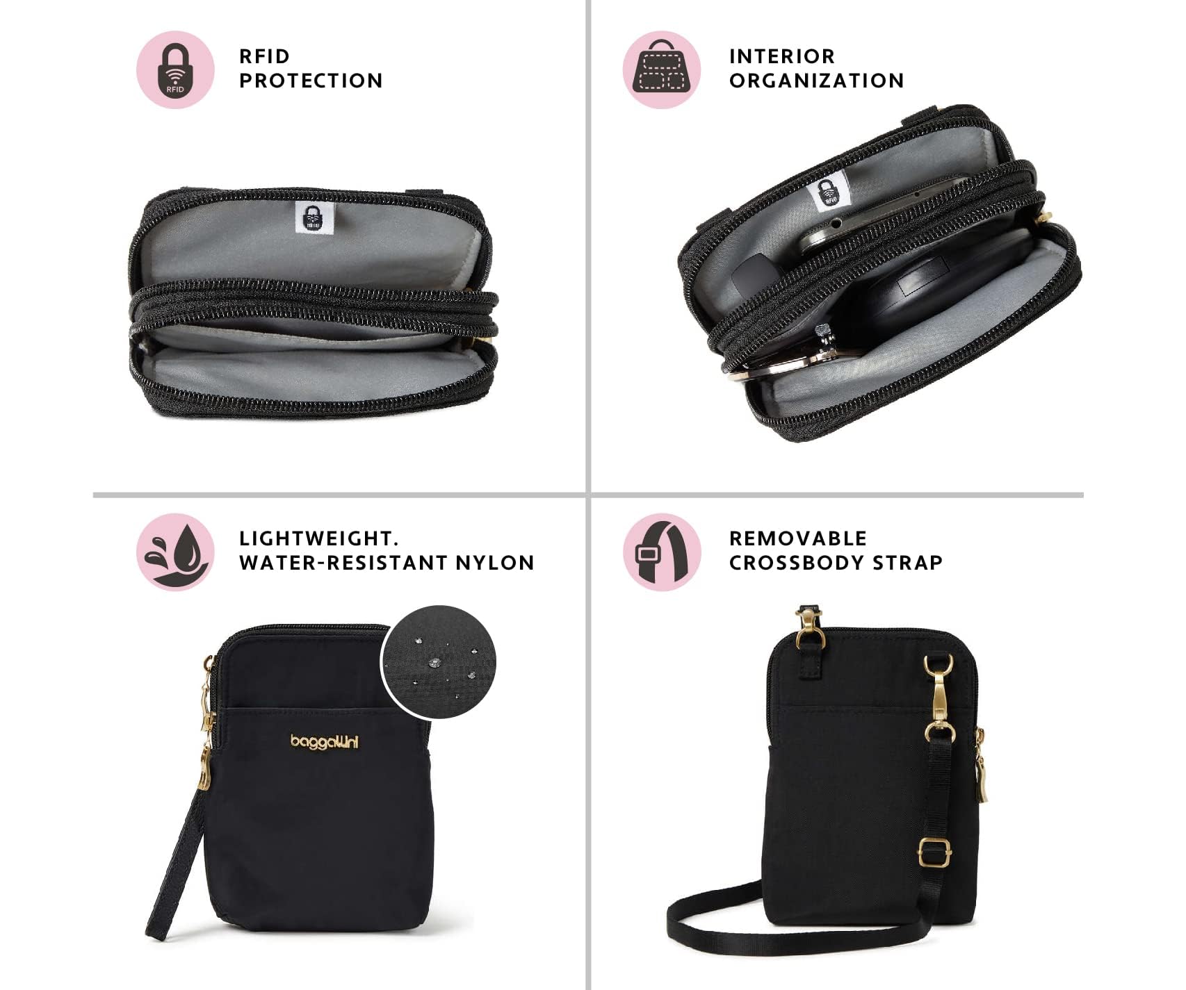 Baggallini Take Two Bryant RFID Crossbody Bag for Women - Anti-Theft Travel Purse with Adjustable Strap, Lightweight & Water-Resistant - Perfect for Commuting, Shopping & Travel