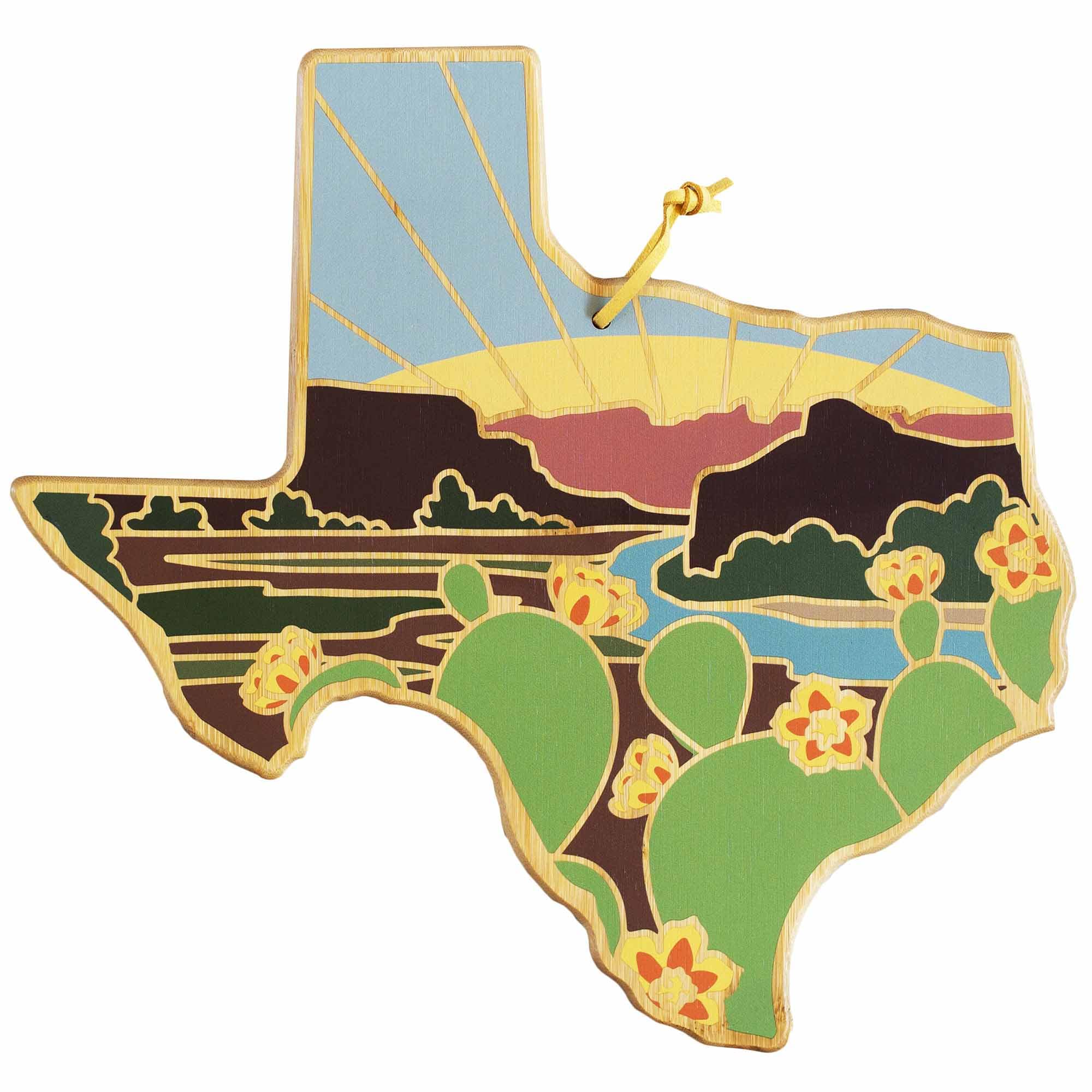 Handcrafted Texas-Shaped Wooden Cutting Board with Summer Stokes Artwork - Perfect for Kitchen Decor, Gift Giving & Serving Charcuterie