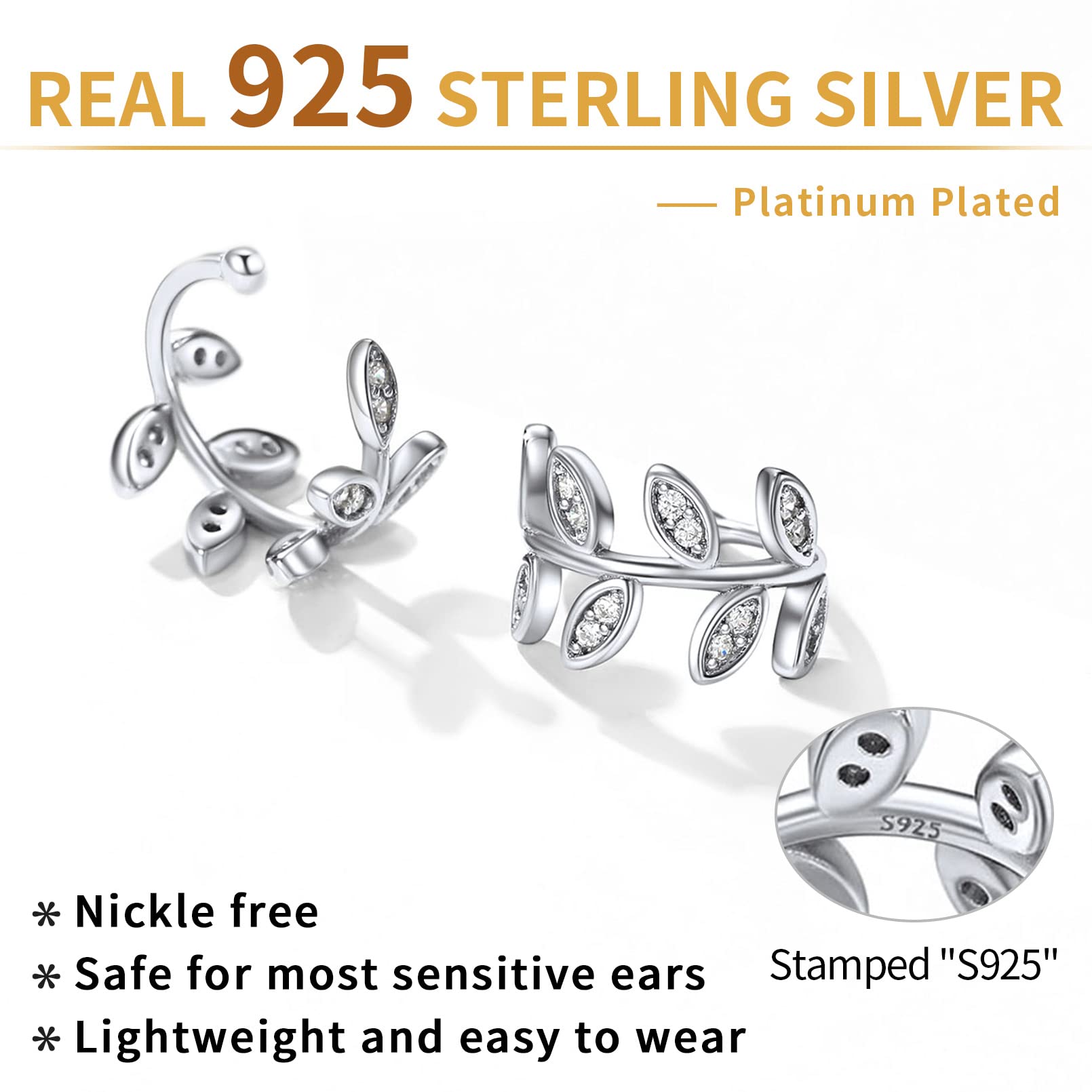 ChicSilver 925 Sterling Silver Non-Piercing Ear Cuff Clip-On Cartilage Earrings for Women - Hypoallergenic Fashion Jewelry Gift (with Gift Box) | Perfect for Parties, Weddings & Everyday Wear