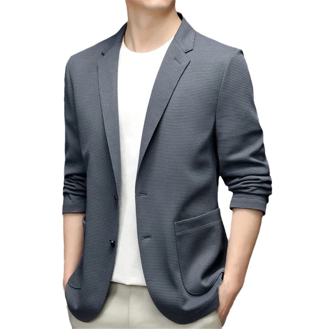 Men's Breathable Knitted Blazer Jacket - Lightweight Single Breasted Suit Coat with Pockets for Business & Casual Wear | Perfect for Office, Weddings, and Spring/Autumn Outfits