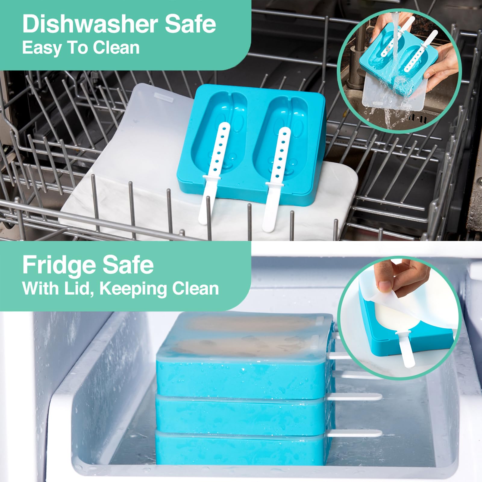 BPA-Free Silicone Popsicle Molds Set of 2 - Reusable, Dishwasher Safe & Easy Release Ice Pop Maker for Homemade Treats (Blue) | Perfect for Summer Snacks, Kids Parties & Healthy Frozen Desserts