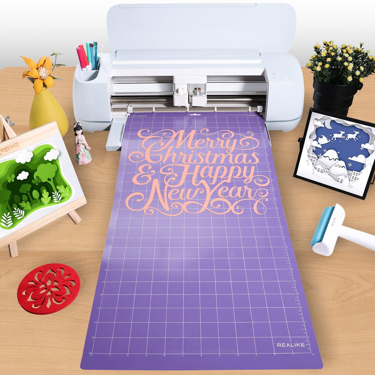 REALIKE 12x24 Inch Self-Healing Cutting Mat - 3-Pack with StandardGrip, LightGrip & StrongGrip - Compatible with Cricut Maker 3, Maker, Explore 3, Air 2, Air & One - Non-Slip Replacement Mats for DIY Crafts, Vinyl Cutting & Scrapbooking Projects