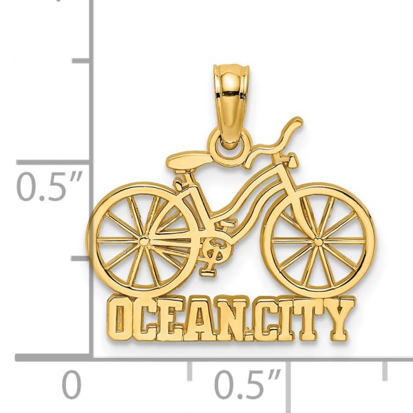 14K Solid Yellow Gold Ocean City Bicycle Bike Necklace Chain Pendant Charm - Perfect Gift for Cyclists, Jewelry Lovers & Beach Vacation Souvenirs